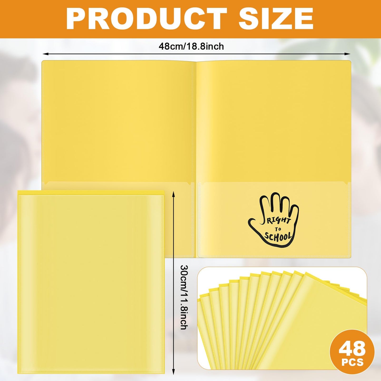 48 Pack Take Home Folder with Pocket, Parent Teacher Communication Folders Heavy Duty Plastic 2 Pocket Homework Folder, Letter Size Student Folders for Teachers and School Supplies(Yellow)