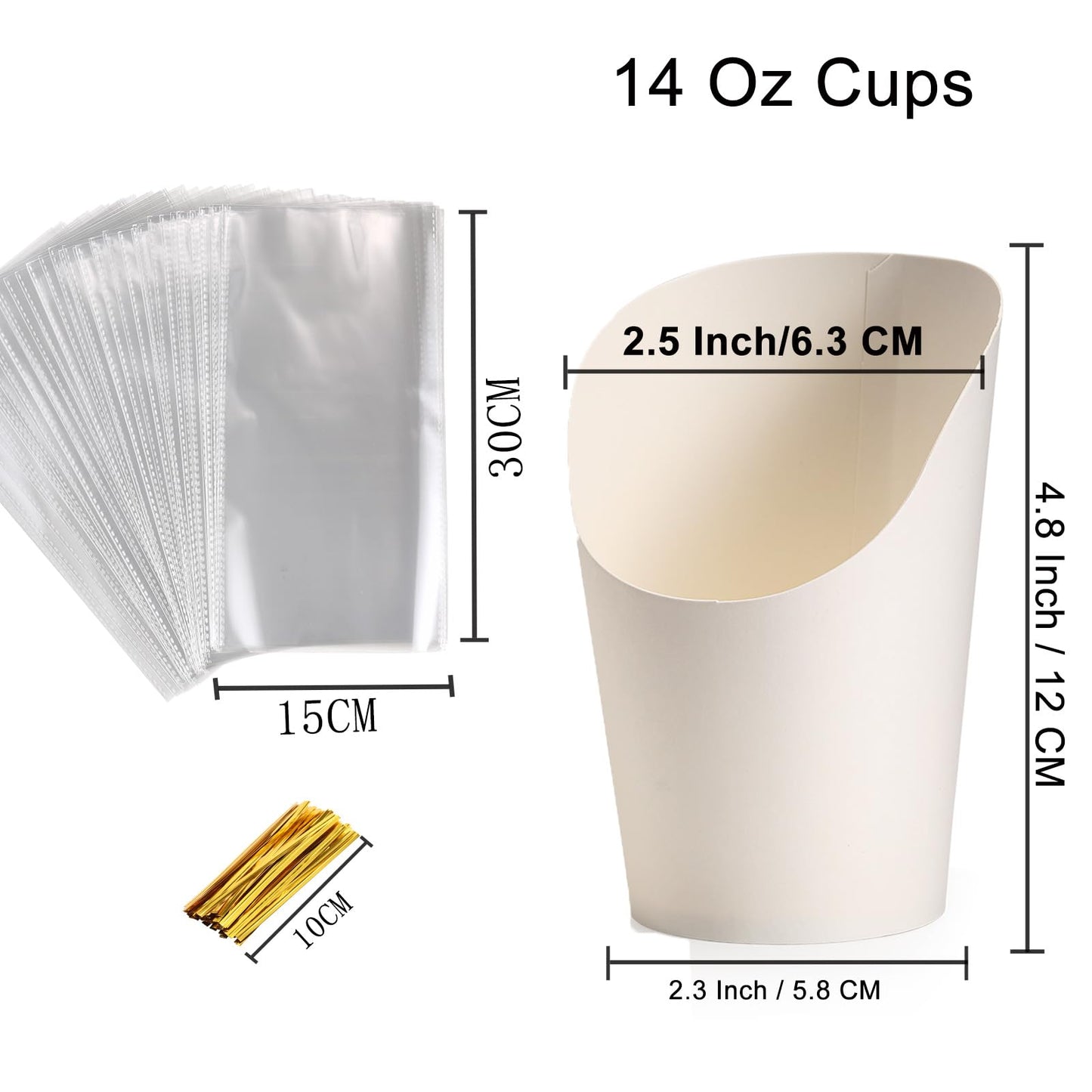 WixiTool Disposable Charcuterie Cups 120 PCS with 200PCS Sticks and 120PCS Bags, 14 oz Kraft Paper Snack Boxes Appetizers Cup French Fry Holder with Cocktail Skewers Toothpicks Tooth Picks, White