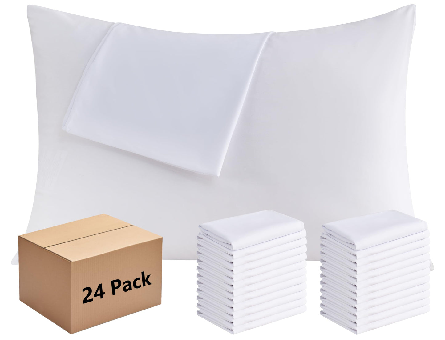 White Pillowcases Standard Size 24 Pack - Bulk Pillow Cases with Envelope Closure, Soft Brushed Microfiber Pillow Covers Hospital Hotel Airb&bs Essentials for Hosts, 20x26