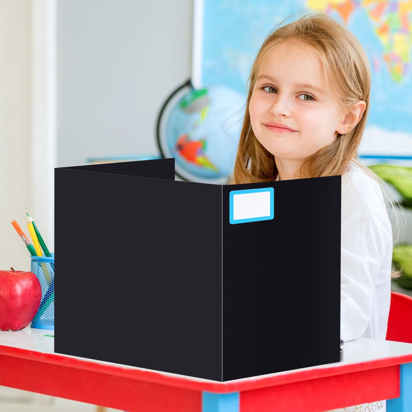 Crtiin 24 Pcs Privacy Folders for Students Desk Dividers Standard School Privacy Cardboard Board Testing Dividers Shield for Classroom Teacher Supplies Keep Eyes from roving(Stylish,Black)