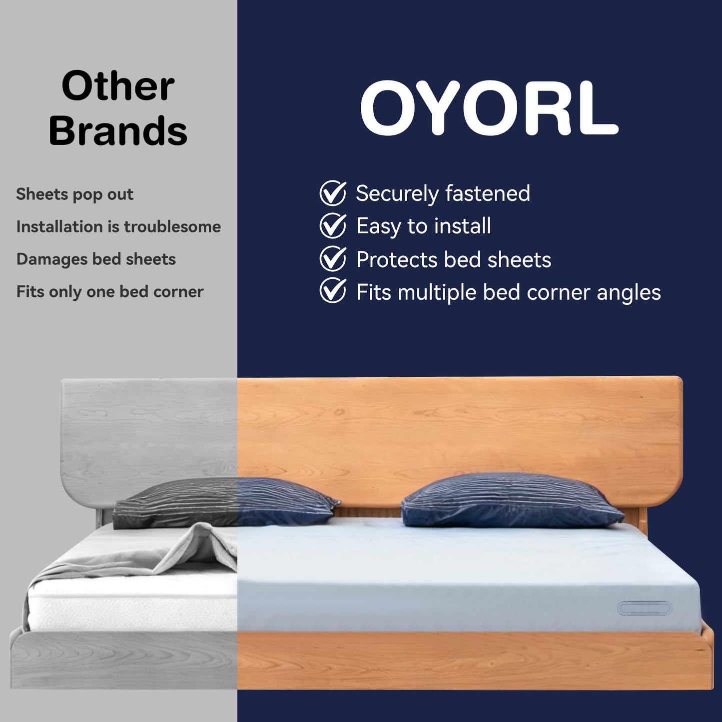 OYORL No-Lift Bed Sheet Holders for Thick Mattresses, Triangle Sheet Straps Keep Sheets in Place All Night, Upgraded Mattress Clips with Fabric-Safe Grippers, Fitted Sheet Fasteners 4Pcs（White）