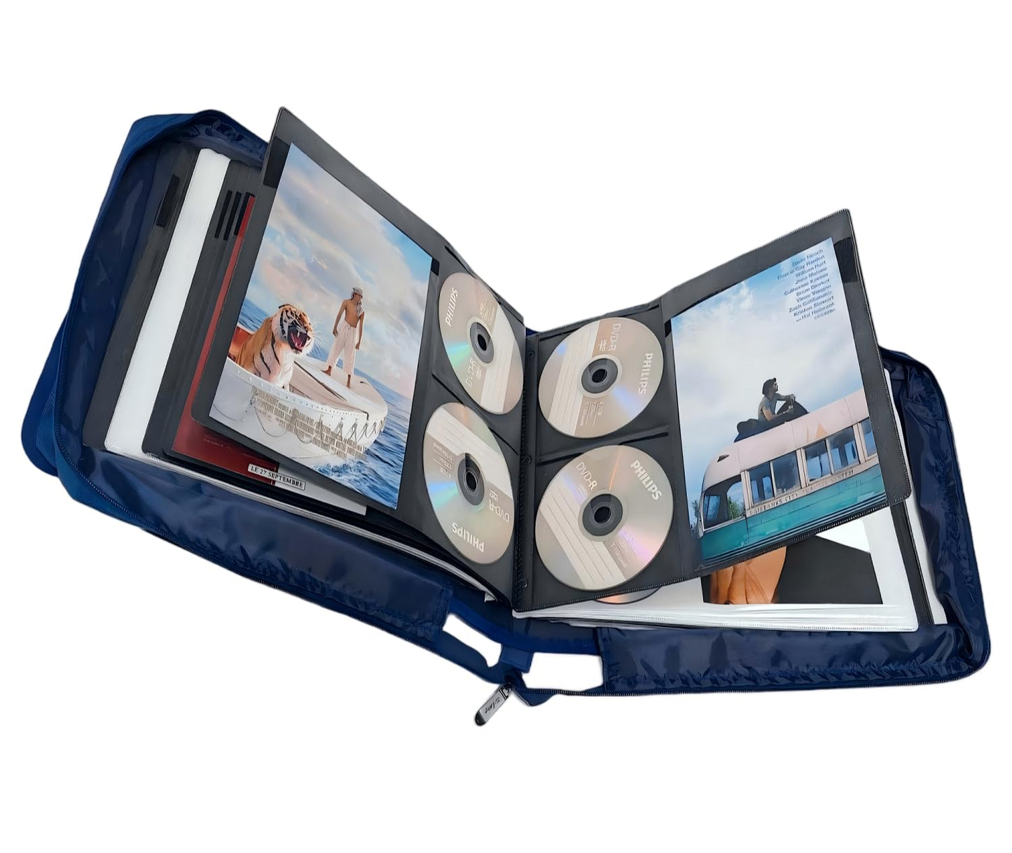DVD CD Storage Case with Extra Wide Title Cover Pages for Blu Ray Movie Music Audio Disk (Portable Carrying Binder Holder Wallet Album Home Organizer Shelf)- Blue, 192 Disk Units, 96 Booklet Pockets