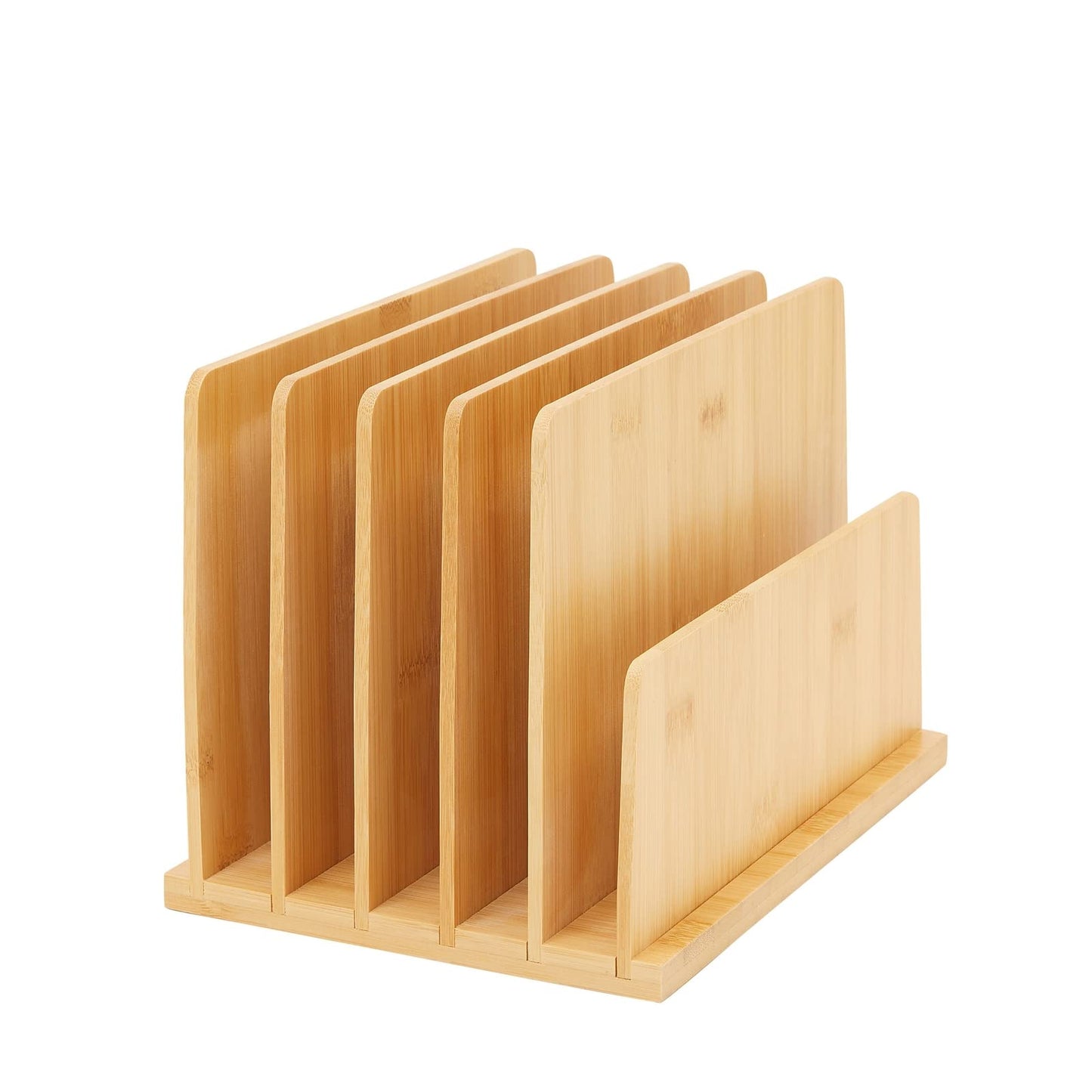 Bamboo Wooden Mail Holder, File Sorter for Letter and Folder Document Storage, Envelope Organizer with 5 Slots for Office Desk, Countertop, Home Organization (10x7 in)