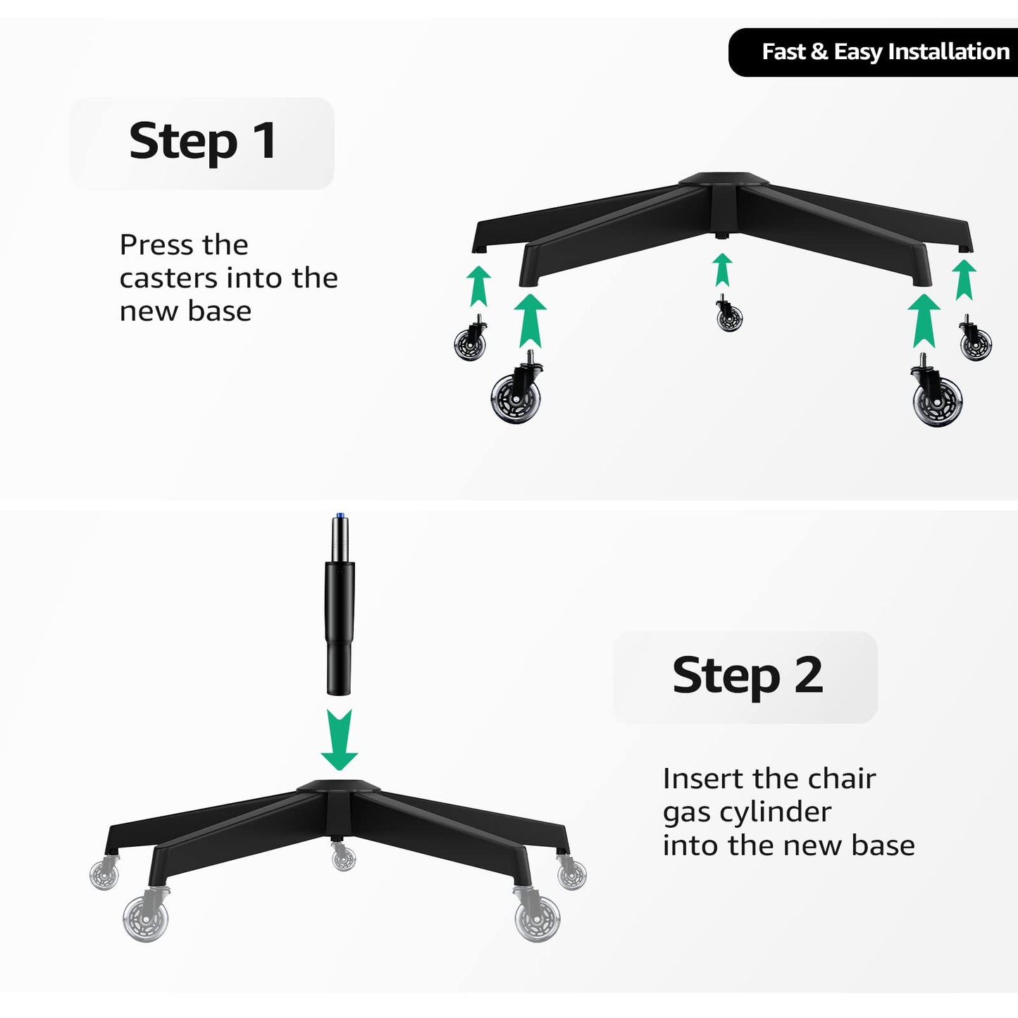 Sytopia 28'' Heavy Duty Office Chair Base Replacement with Cross Metal Legs (2400 lbs), Universal Gas Cylinder & Caster Sockets, Matte Black