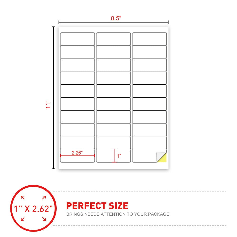 [500Sheet, 15000 Labels] Address Labels 1" x 2-5/8" Sticker Paper for Laser/Ink Jet Printer Mailing Label 8.5"×11" White 30 per Sheet