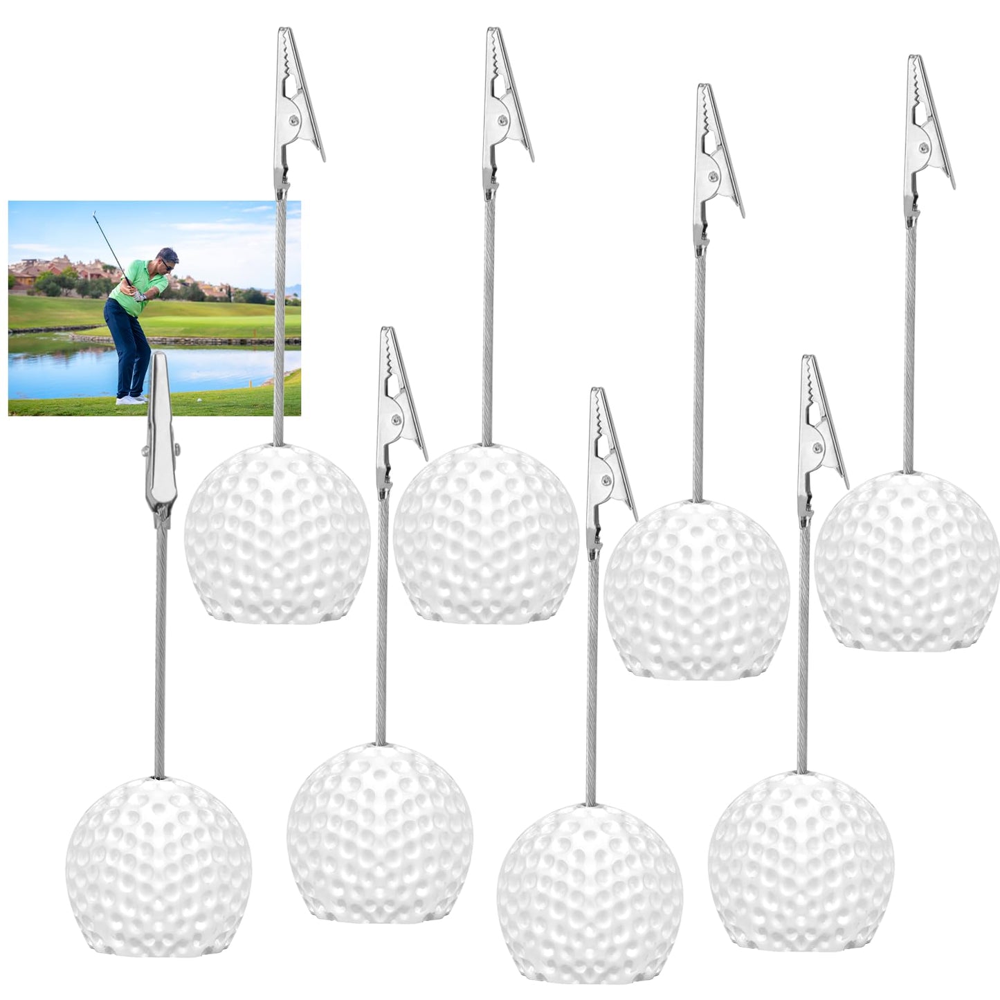 SAYAYA 8 PCS Resin Golf Ball Base Alligator Clip Place Card Holder Golf Ball Shaped Table Number Holder Name Place Card Holder for Office Menu Events Wedding Party