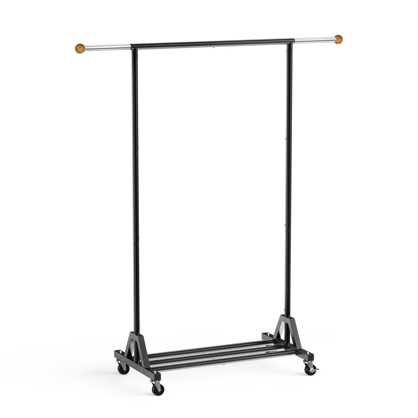 HRUSGO Rolling Garment Rack - Retractable Clothes Rack with Hanging Rods, Lockable Wheels and Bottom Storage Shelf - Sturdy Coat Rack, Freestanding Clothing Organizer for Bedroom, Laundry & Closet