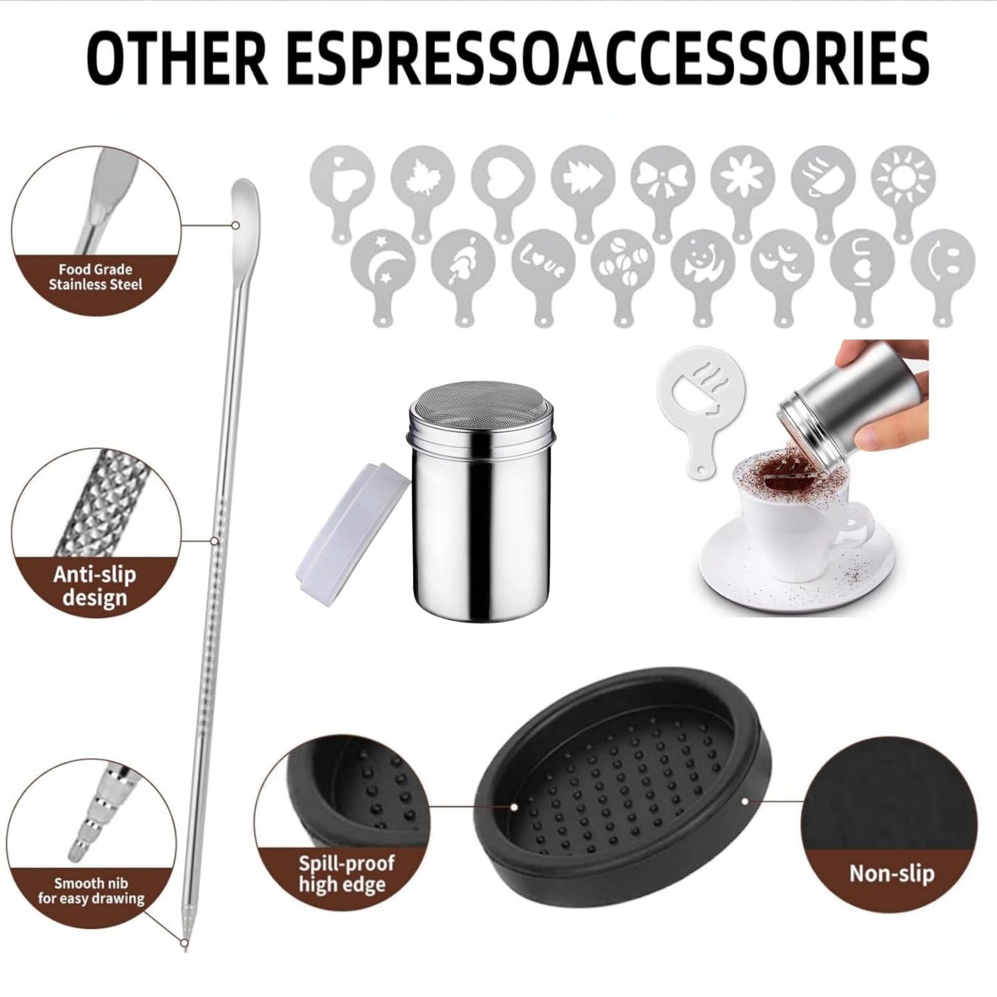 Midochin 25PCS Espresso Accessories Kit - 51mm Spring Loaded Coffee Tamper Set, WDT Tool, Tamper Mat, Coffee Stirrer, puck screen, Frothing Pitcher, Art Pen, Dosing Funnel, Sprinkler Powder, Stencils