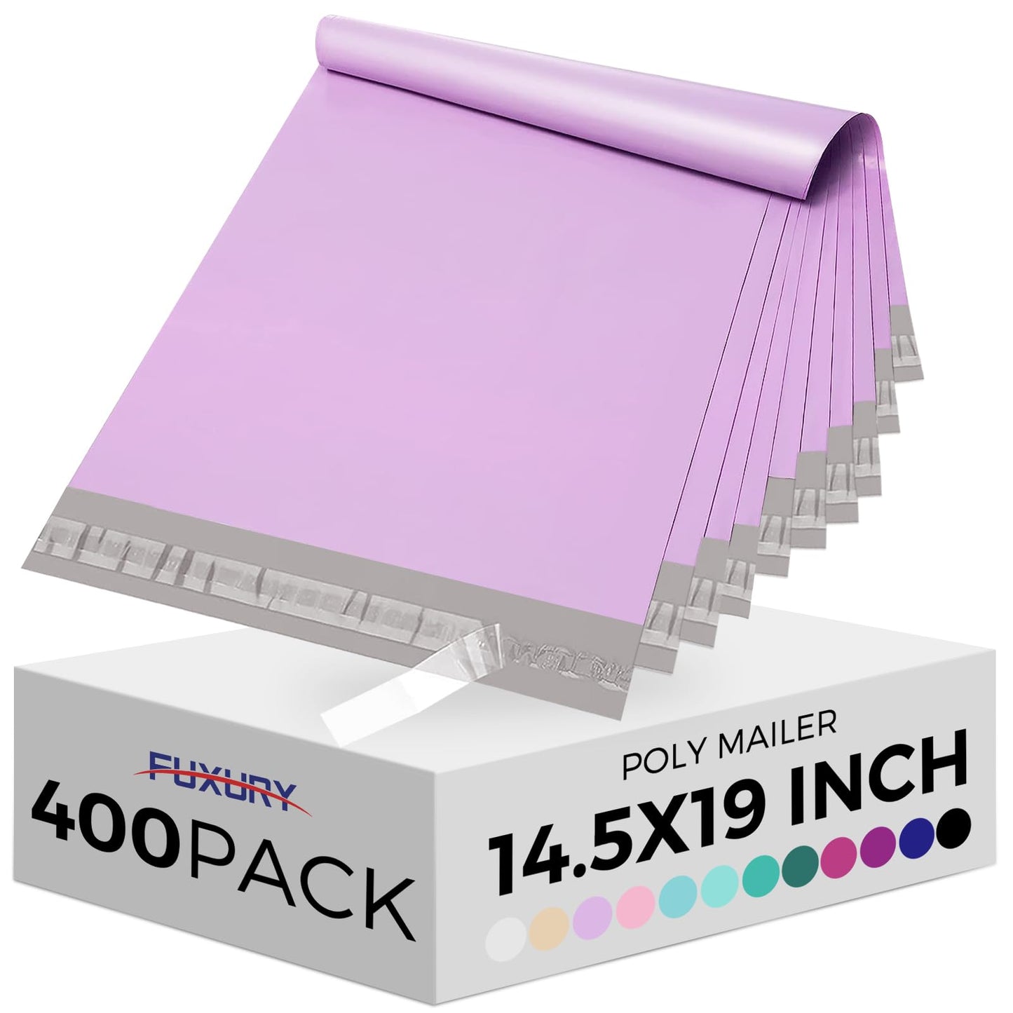 Fuxury Poly Mailers 14.5x19 Inch 400 Pcs Bulk Shipping Bags for Clothing Strong Adhesive Shipping Envelopes for Small Business Suppliers Waterproof Mailers Poly Bags Mailing Envelopes Light Purple