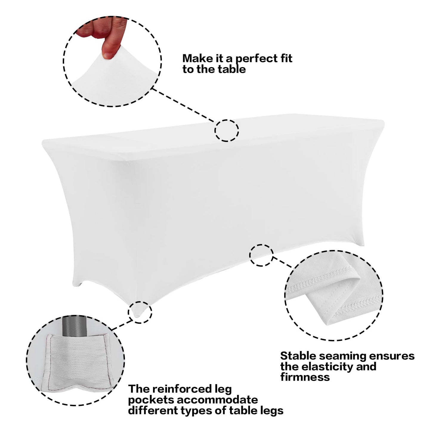 IVAPUPU 2 Pack 6FT Table Cloth for Rectangular Fitted Events Stretch White Table Covers Washable Spandex Spring Tablecloth Protector for Party, Wedding, Cocktail, Banquet, Festival