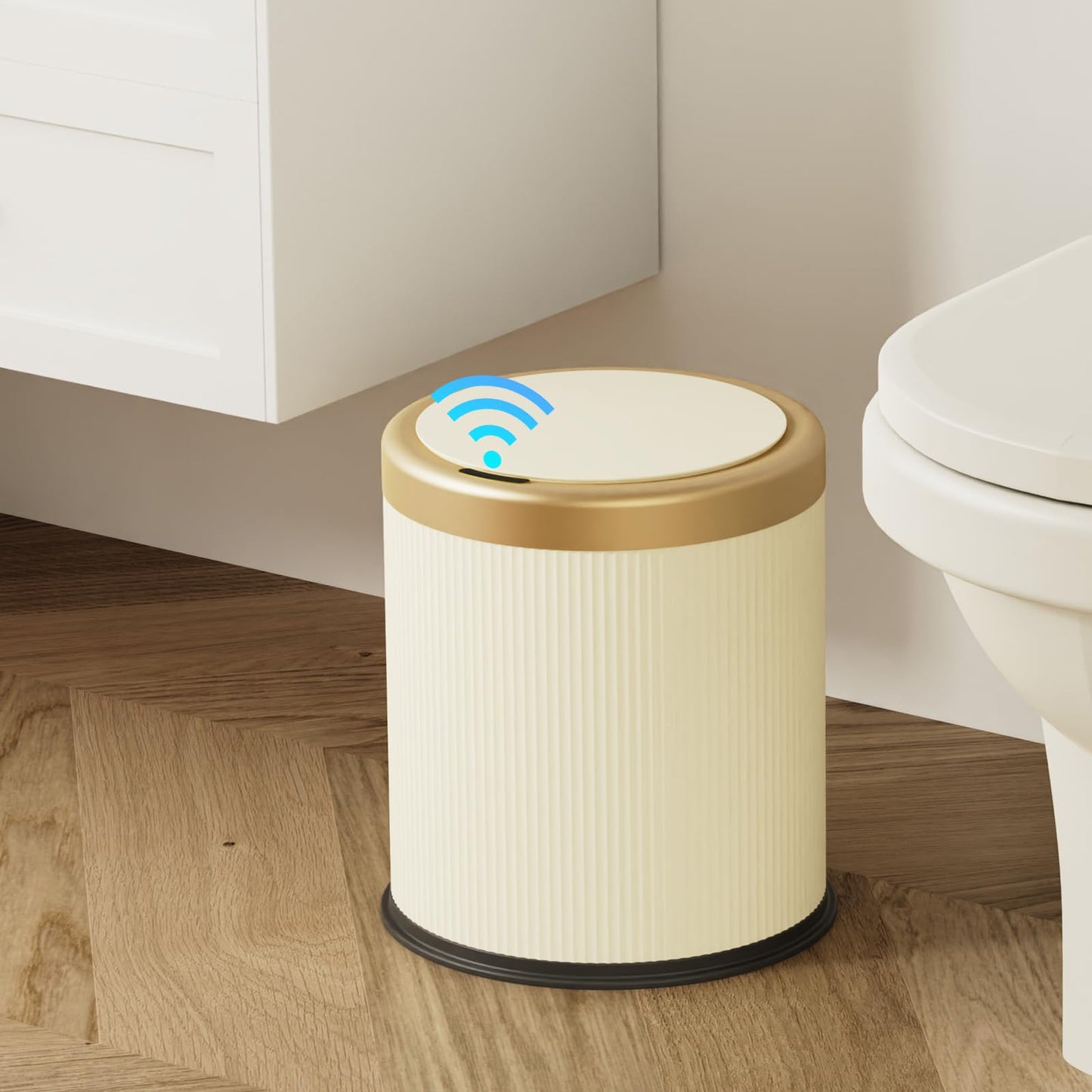 stonespace Bathroom Trash Can Automatic Touchless, Motion Sensor Trash Can for Bathroom, Office, Bedroom, 2.8 Gallon Dog Proof Garbage Can, Cream White