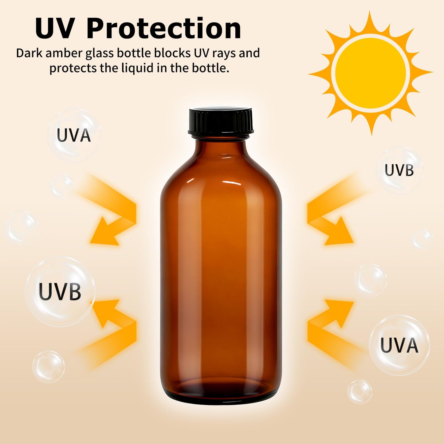 turvono 24 Pack 8 oz Amber Glass Boston Round Bottles with Phenolic Polycone Caps – Airtight, Leak-Proof Bottles for Vanilla Extract, Kombucha Brewing, Essential Oils, and Homemade Solutions