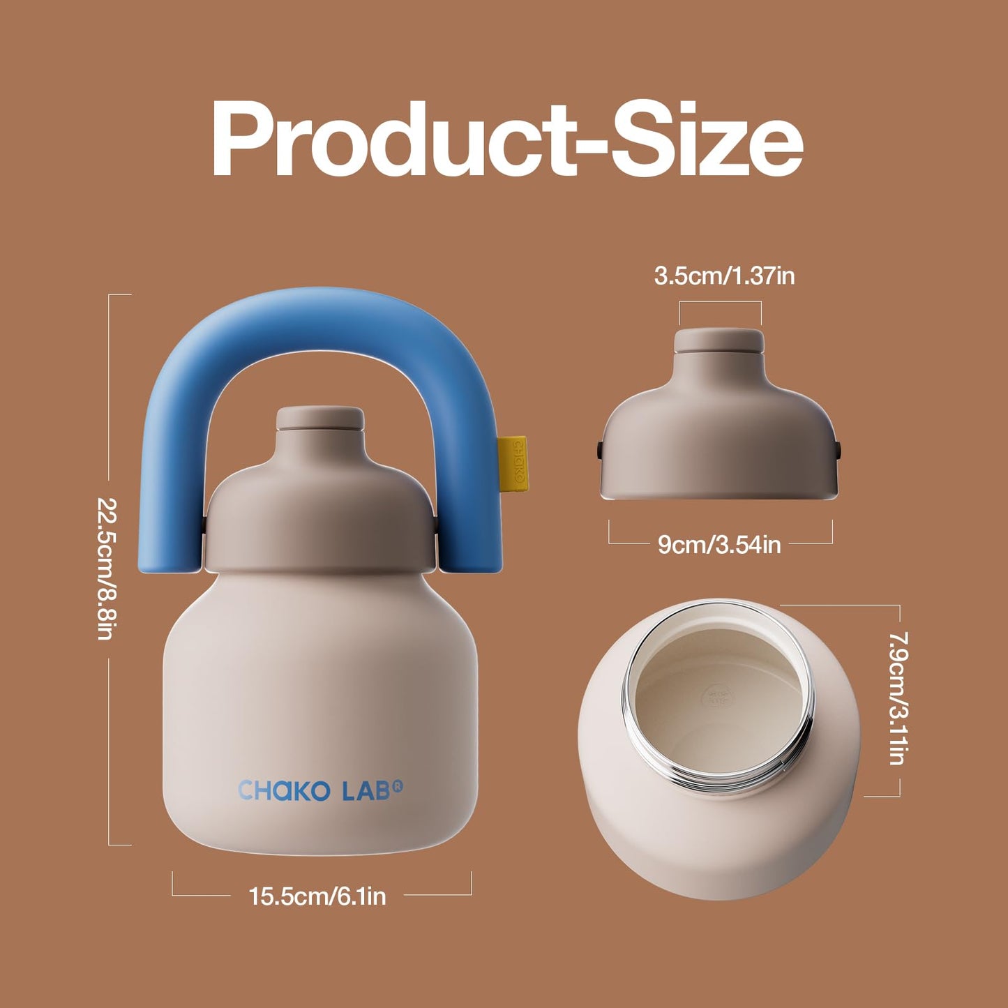 CHAKO LAB 33oz Insulated Water Bottle with Straw & Handle, Vacuum Ceramic Coated Liner for Coffee & Tea, Leak-proof Reusable Flask, Keeps Cold 36h,Coco