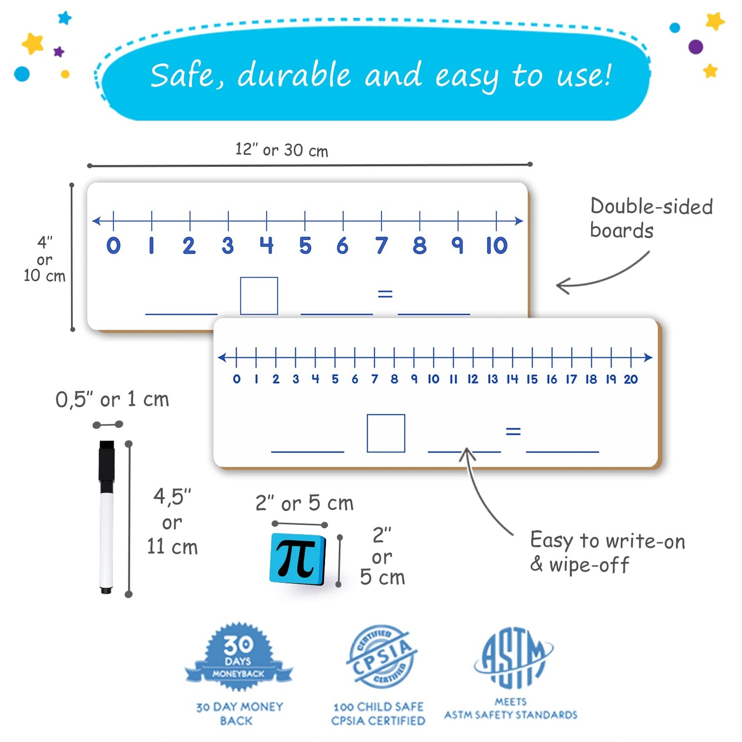 12-Pack Double-Sided Dry Erase Number Line White Boards - 4"x12", Elementary Numberline Strips, White Boards for Students, Math Manipulatives Must Haves, Number Line for Classroom Set - Simply Magic