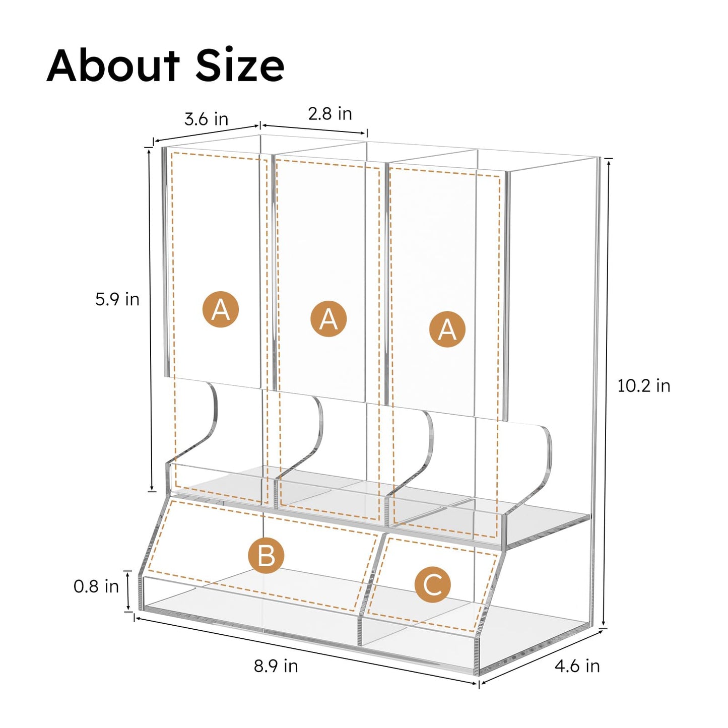 AITEE Clear Acrylic Coffee Pod Holder Dispenser for K Cups, 30-Capacity 3-Compartment Visible Rack, Space-Saving Countertop Organizer for Kitchen, Office, Pantry, 8.9" L x 4.6" W x 10.2" H