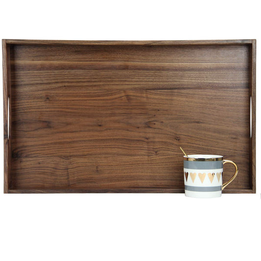 MAGIGO 22 x 14 Inches Large Rectangle Black Walnut Wood Ottoman Tray with Handles, Serve Tea, Coffee, Classic Wooden Decorative Serving Tray