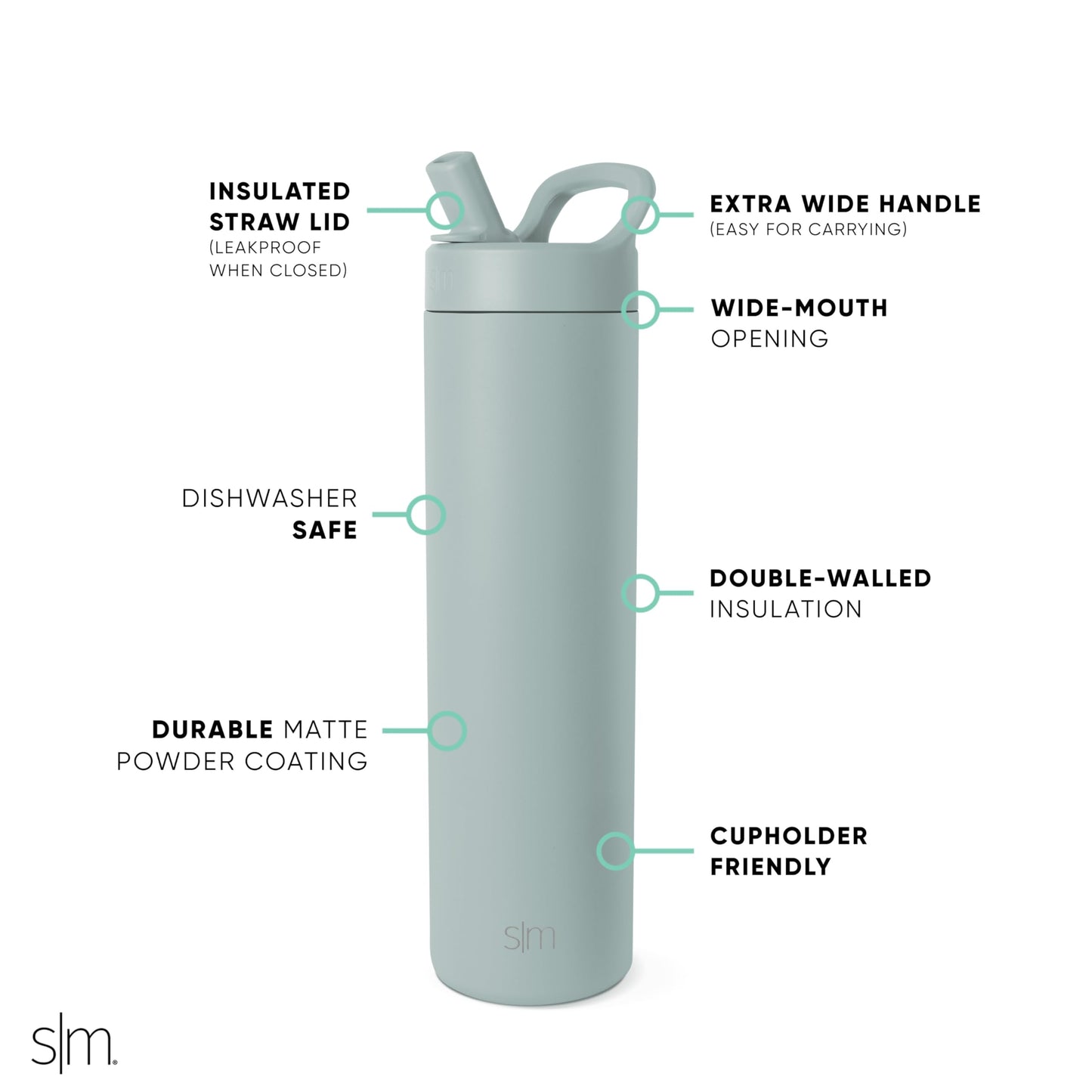 Simple Modern Water Bottle with Straw lid | Insulated Stainless Steel Thermos | Reusable Travel Water Bottles for Gym & Sports | Leak Proof & BPA Free | 24oz, Sea Glass Sage