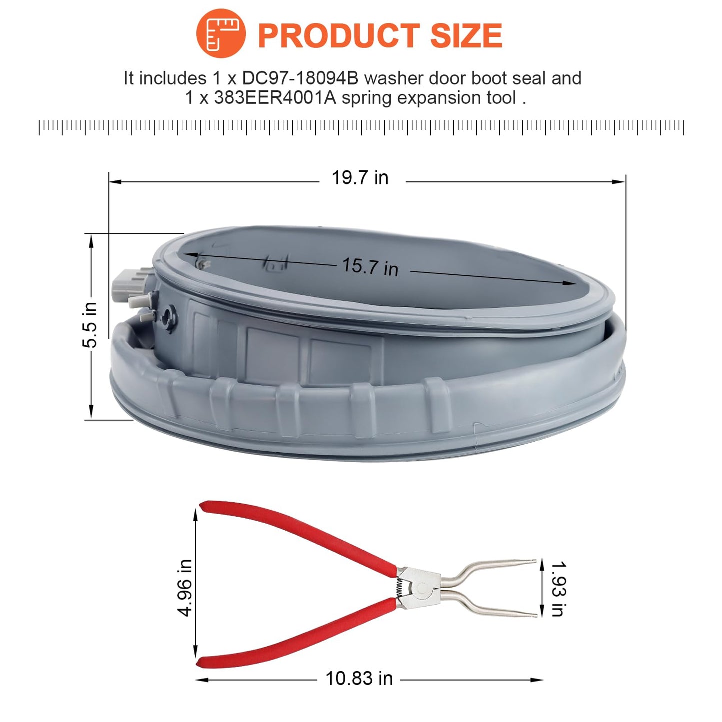WF42H5000AW/A2 DC97-18094B Washer Door Boot Seal Gasket Diaphragm & 383EER4001A Washer Inner/Outer Tub Spring Expansion Tool-Fit for WF42H5200AF/A2 WF42H5200AP/A2 by Beaquicy
