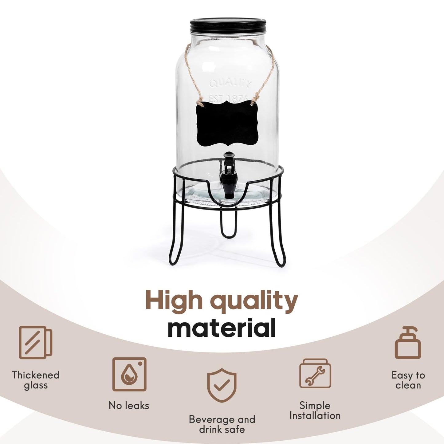 1.5 Gallon Glass Drink Dispensers for Parties, Ice Beverage Dispensers with Stand, Glass Water Dispenser with Spigot, Laundry Detergent Dispenser, Lemonade Dispenser