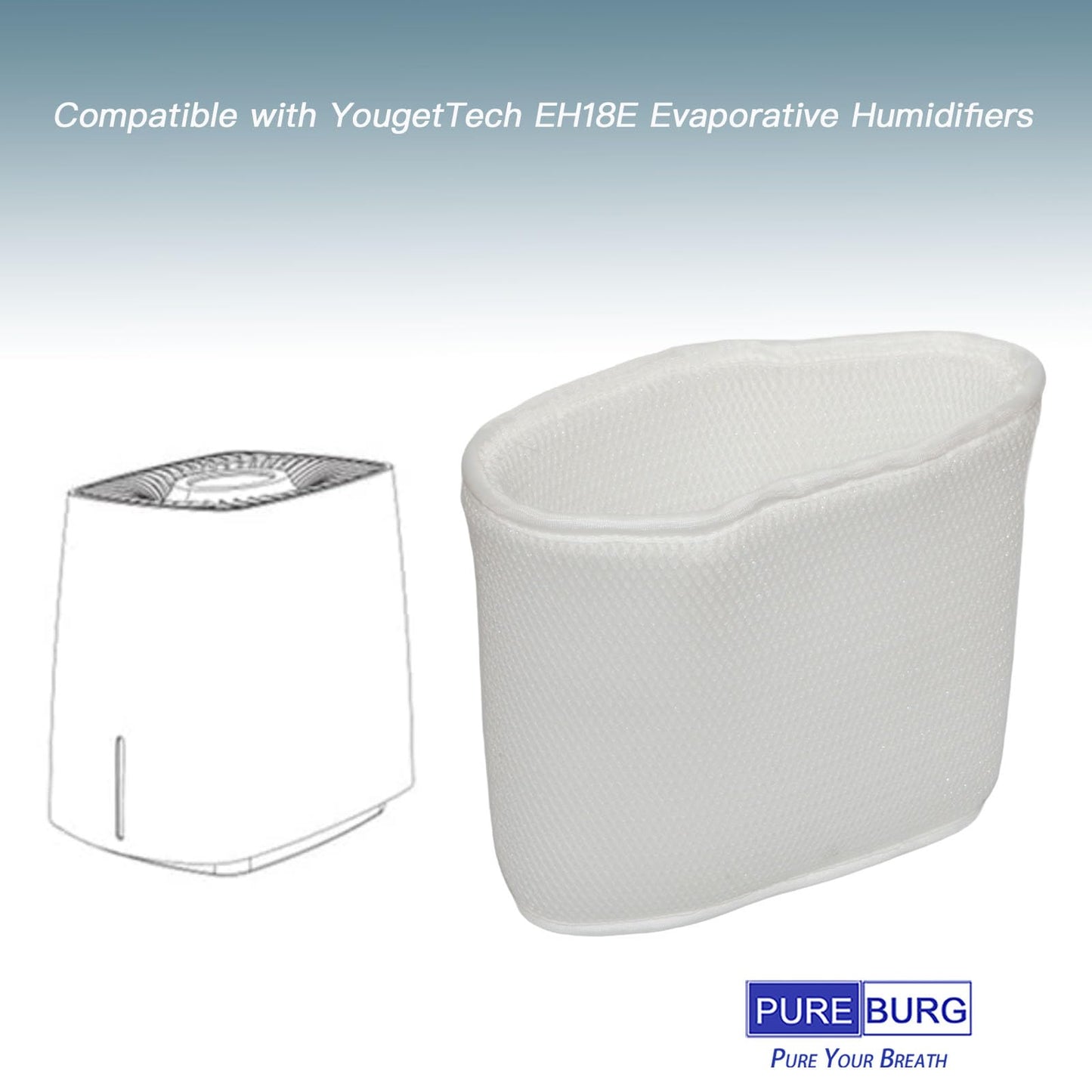 PUREBURG Replacement Filters Compatible with YougetTech EH18E Evaporative Humidifiers Bedroom Large Room 1.6 Gallon, Washable, Pack of 4