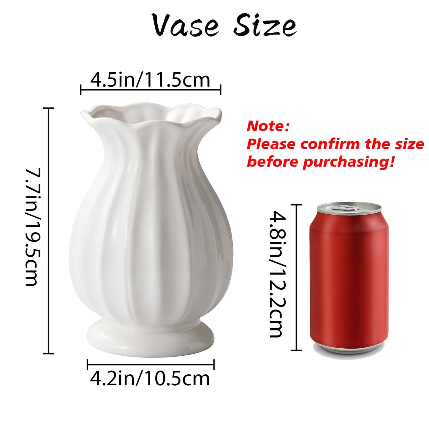 SEUYUCL White Ceramic Vase, 7.8 Inch Flower Vase Home Decor Modern Decorative Vases for Bouquet, Unique Vases for Farmhouse Living Room Cabinet Table Centerpieces Wedding Decorations