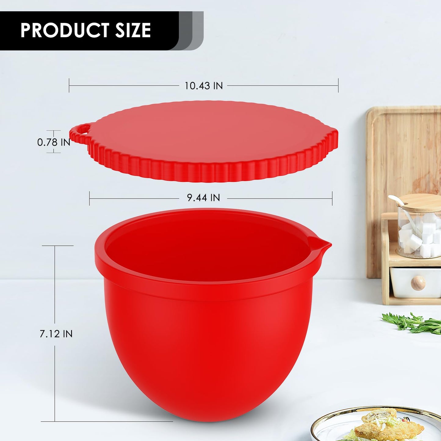 Hexnova 3 Pack Silicone Bowl Liners with Lids Compatible with KitchenAid 5 Qt Tilt-Head Mixer, Bowl Inserts with Measuring Lines, Pour Spout, Hanging Hole for Mixing, Proofing & Storage