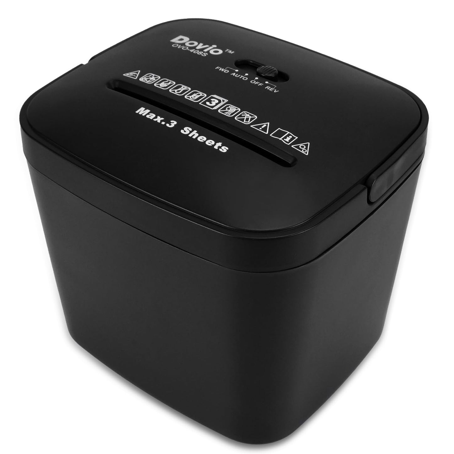 Dovio OVO-408S Cross Cut Mini Paper Shredder, Auto Start/Stop, 3-Sheet Capacity, Quiet <65dB for Home Office, with 4L Bin & Motor Reverse