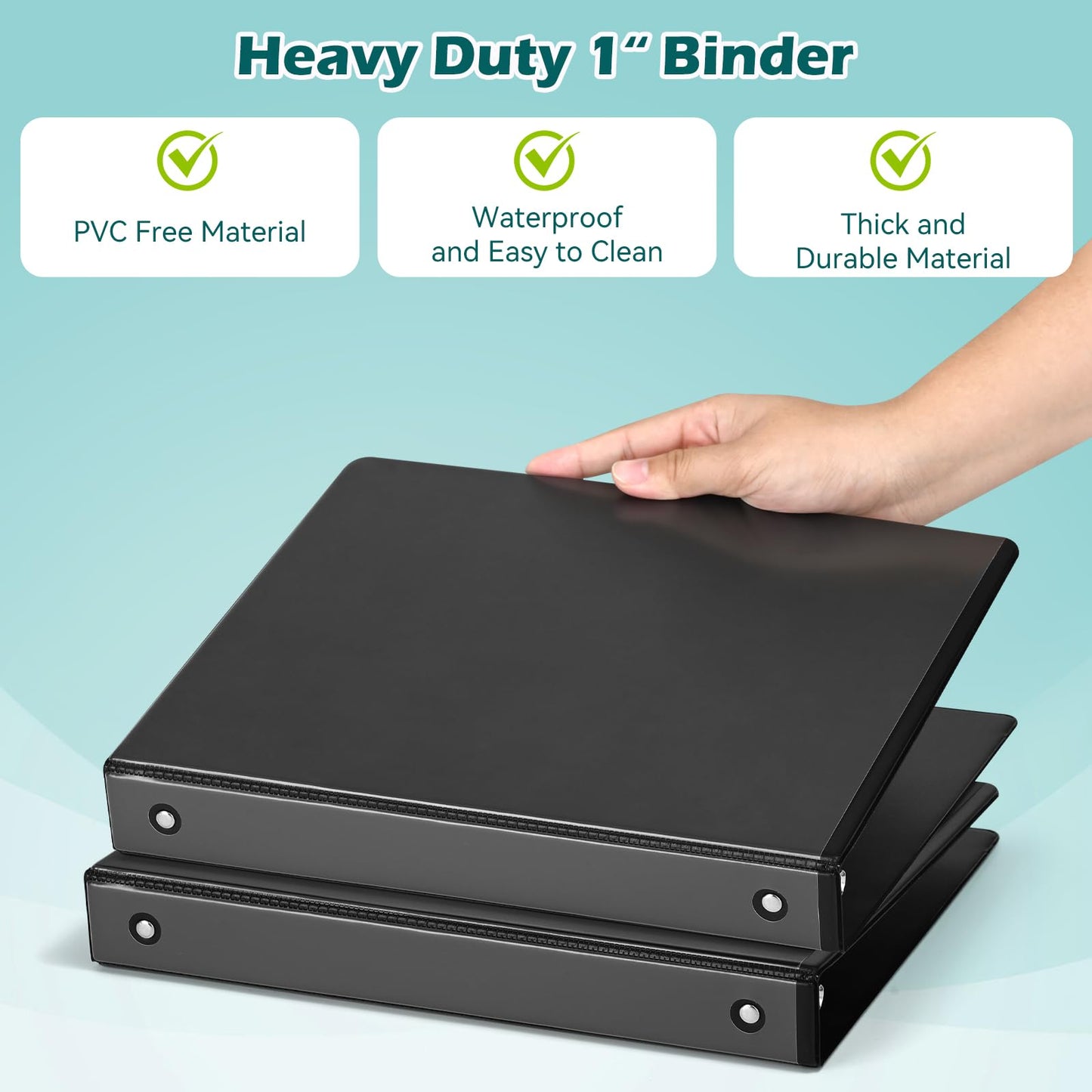 Heture 3 Ring Binder 1 Inch 12 Pack, 1" Clear View Round-Ring-Binder, PVC-Free,Holds for 200 Sheets 8.5" x 11" US Letter Size Paper, Durable Black Binders Perfect for Office,School and Home