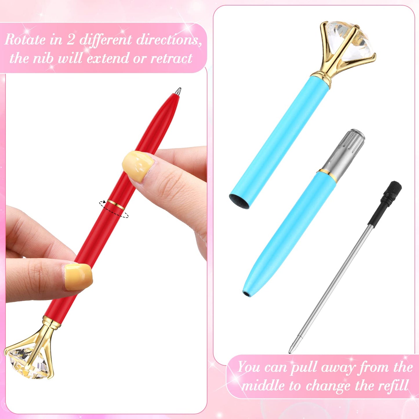 Yahenda 50 Pcs Christmas Gifts Diamond Pens Bridal Shower Ballpoint Pen Bulk Black Ink Bling Crystal Metal Bling with Diamond on Top for Women Bridesmaid Wedding Office School(Multicolor)