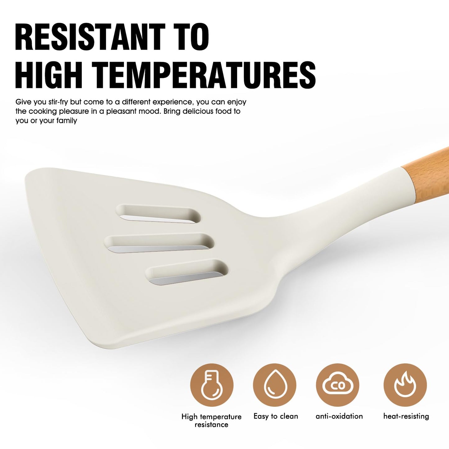 AVGPD Silicone Cooking Utensils Set, Silicone Utensils for Cooking, 446° Heat Resistant Kitchen Utensil Silicone Spatula Sets, Kitchen Gadgets for Non-Stick Cookware BPA FREE (Cream White)