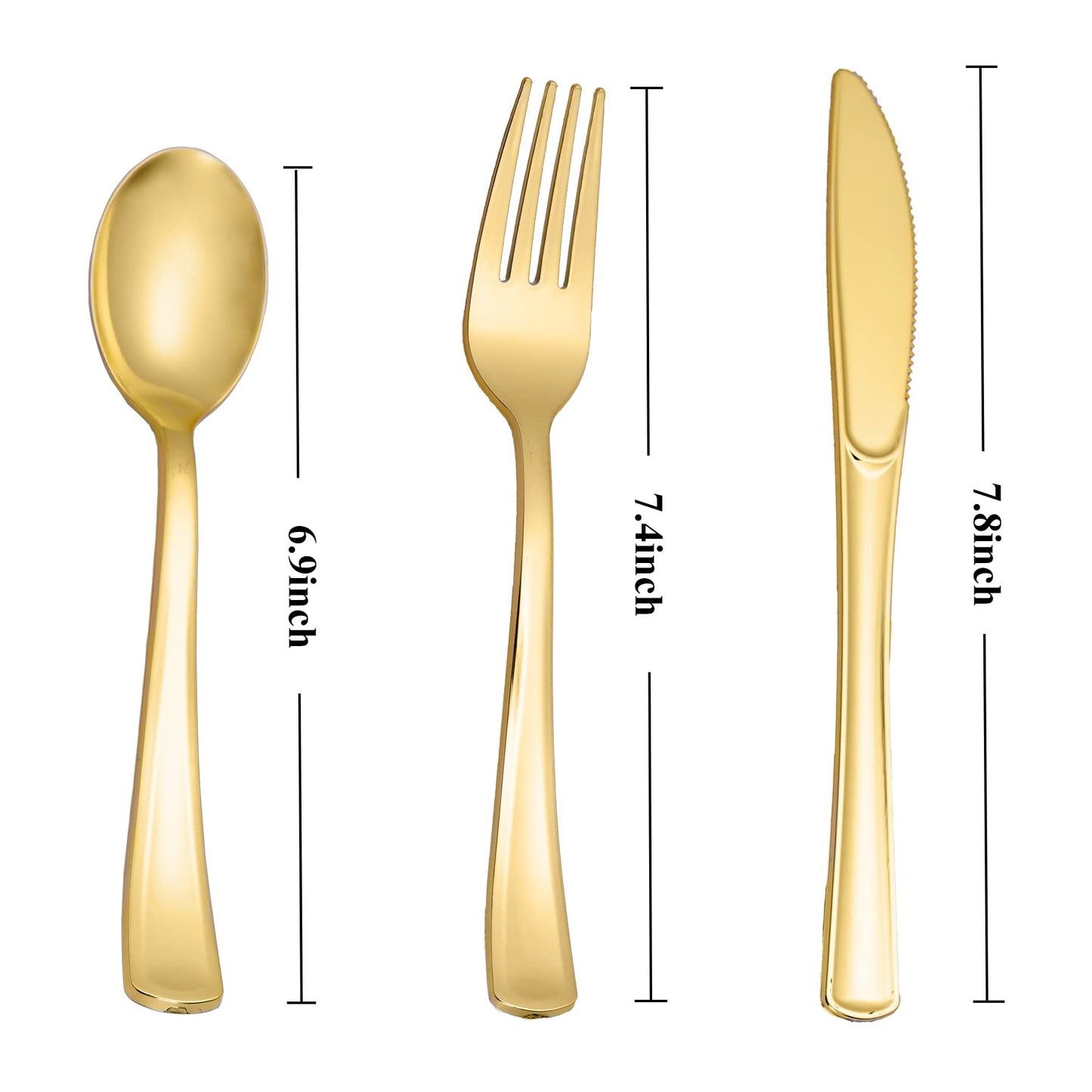 N9R 500PCS Gold Plastic Silverware - Gold Plastic Cutlery Set Disposable Flatware Dinnerware -200 Forks, 150 Spoons, 150 Knives for Party, Birthday, Wedding Utensils