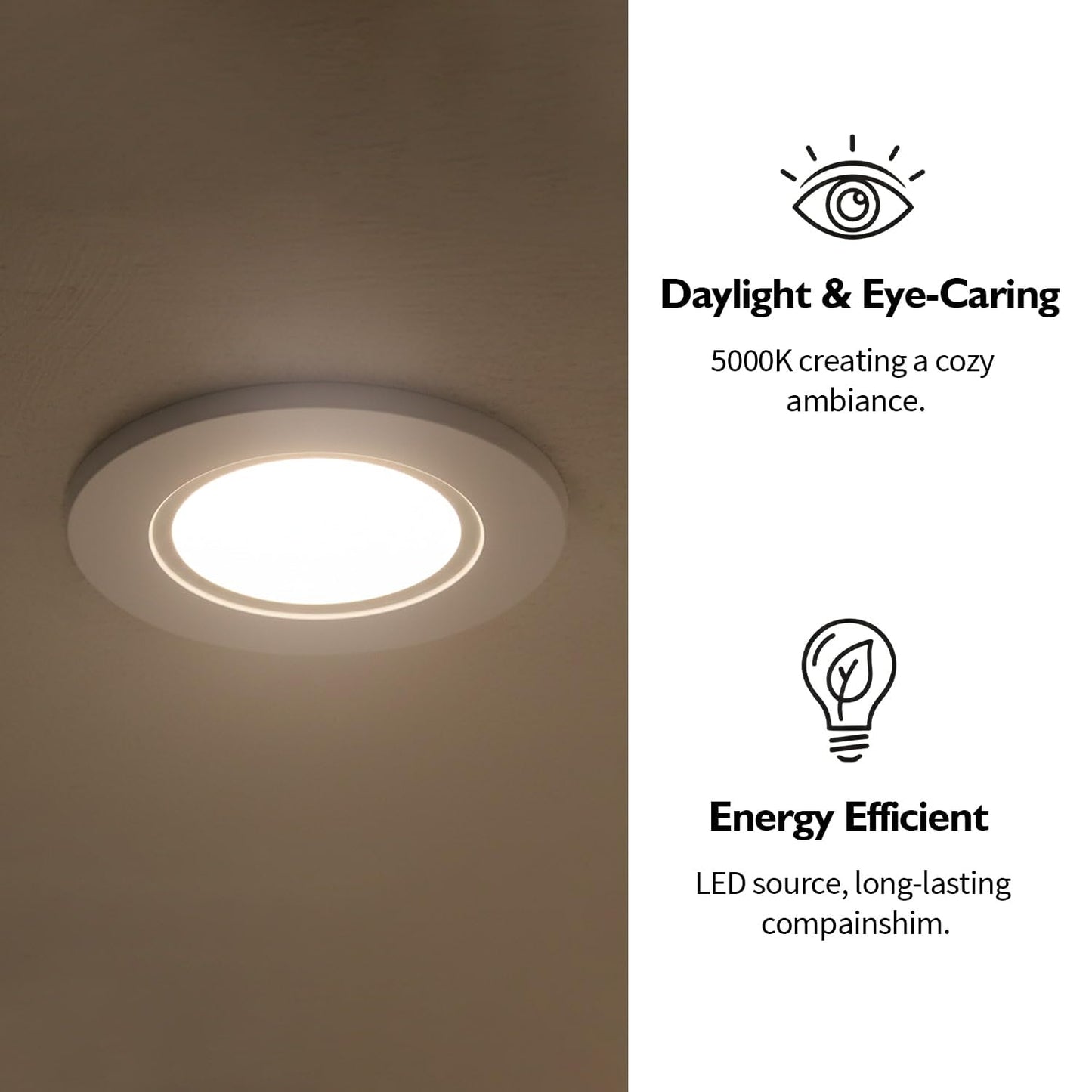 Jolux 5/6 Inch LED Can Lights Adjustable Recessed Retrofit Downlight,12W=60W,5000K Daylight, 800LM,Dimmable,ETL Damp Rated Conversion kit, Recessed Lighting Install,Flat Trim, E26 Base,4-Pack