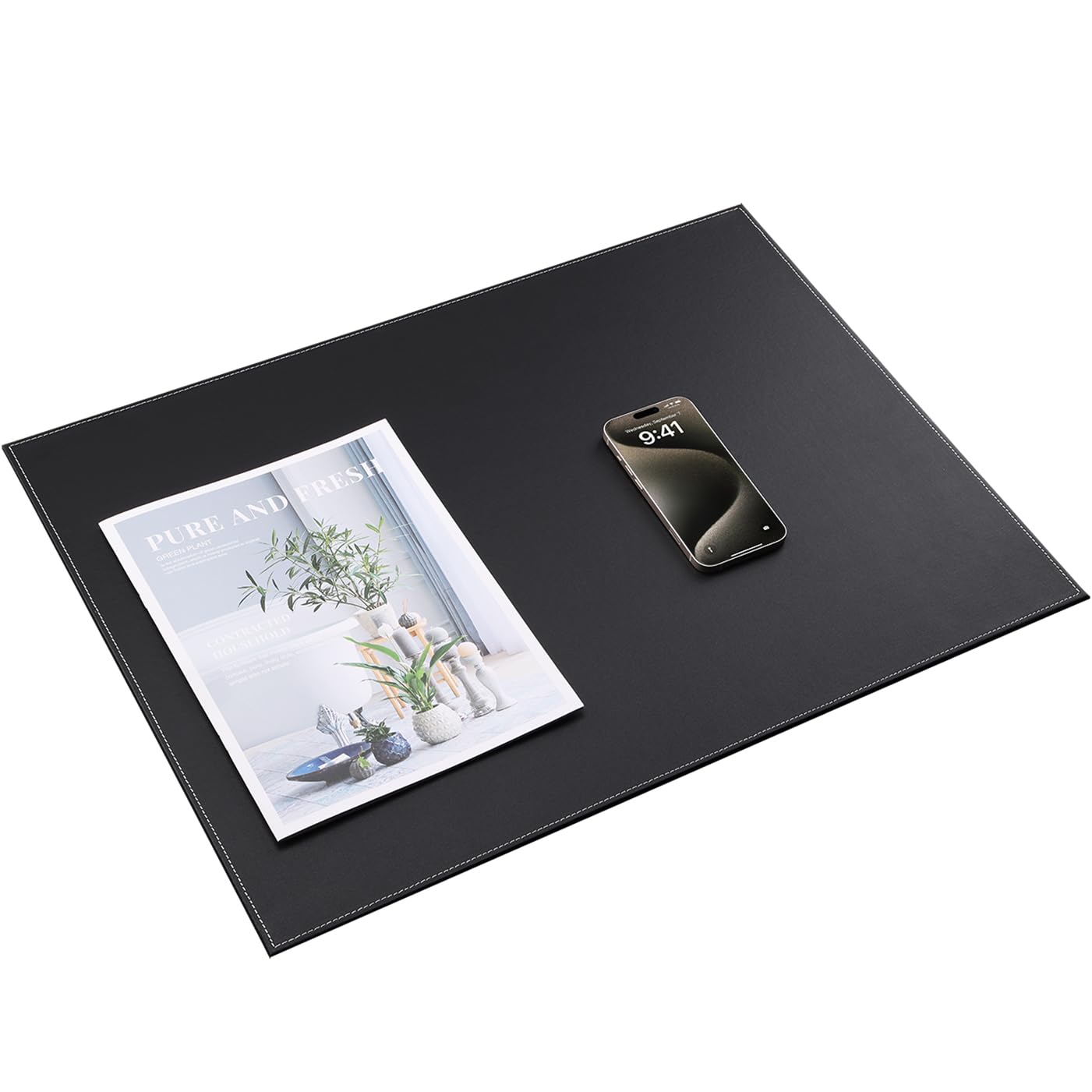KINGFOM Desk Pad & Mat 24" x 18" Protector Large Mouse Pad PU Leather for Desktops and Laptops (Black)