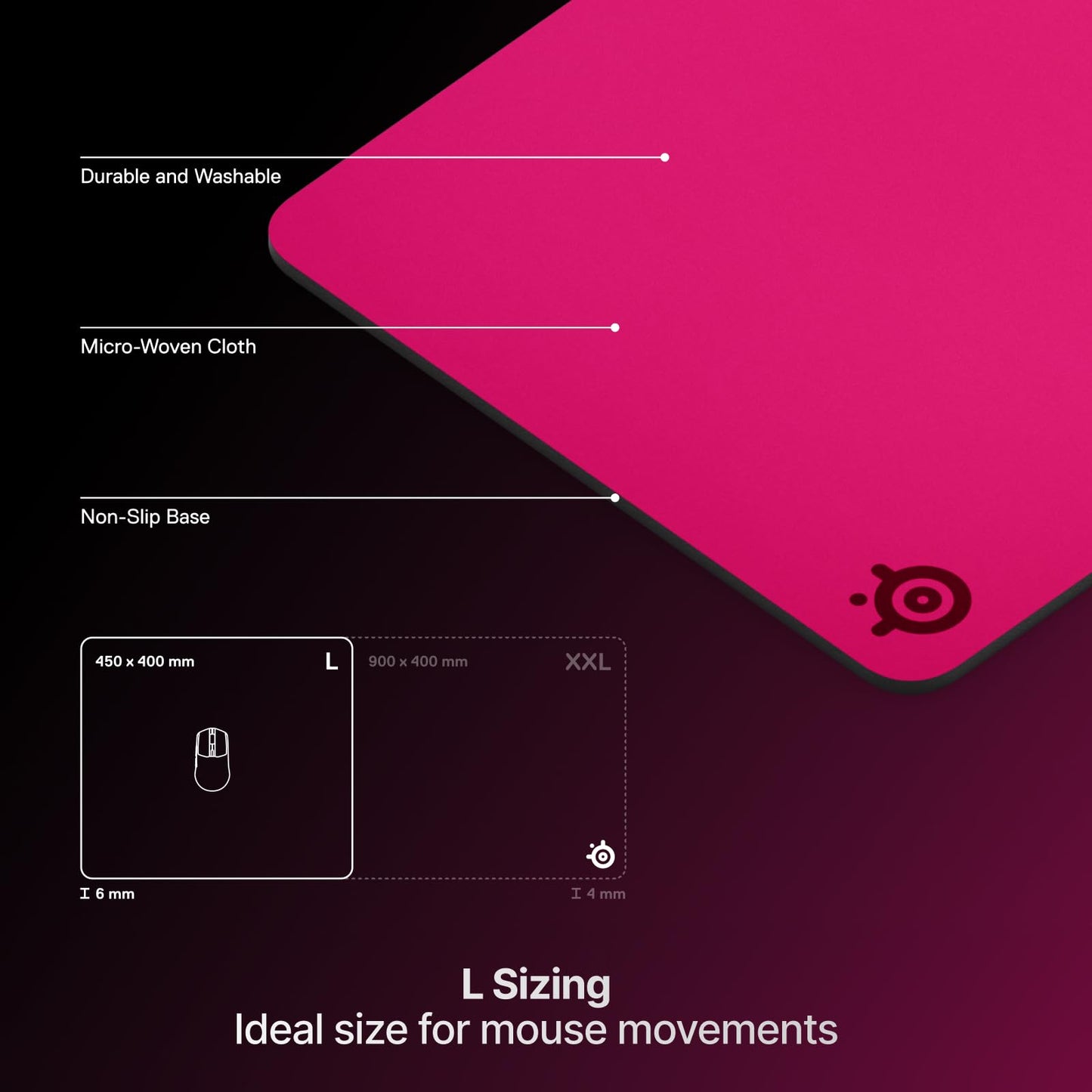 SteelSeries QcK Heavy Gaming Mousepad — Thicker, Non-Slip Silicone Rubber Base, Peak Tracking, Optimized for Gaming FPS, MOBAs, RTS, MMO — Large Size 450 mm x 400 mm x 6 mm — Magenta