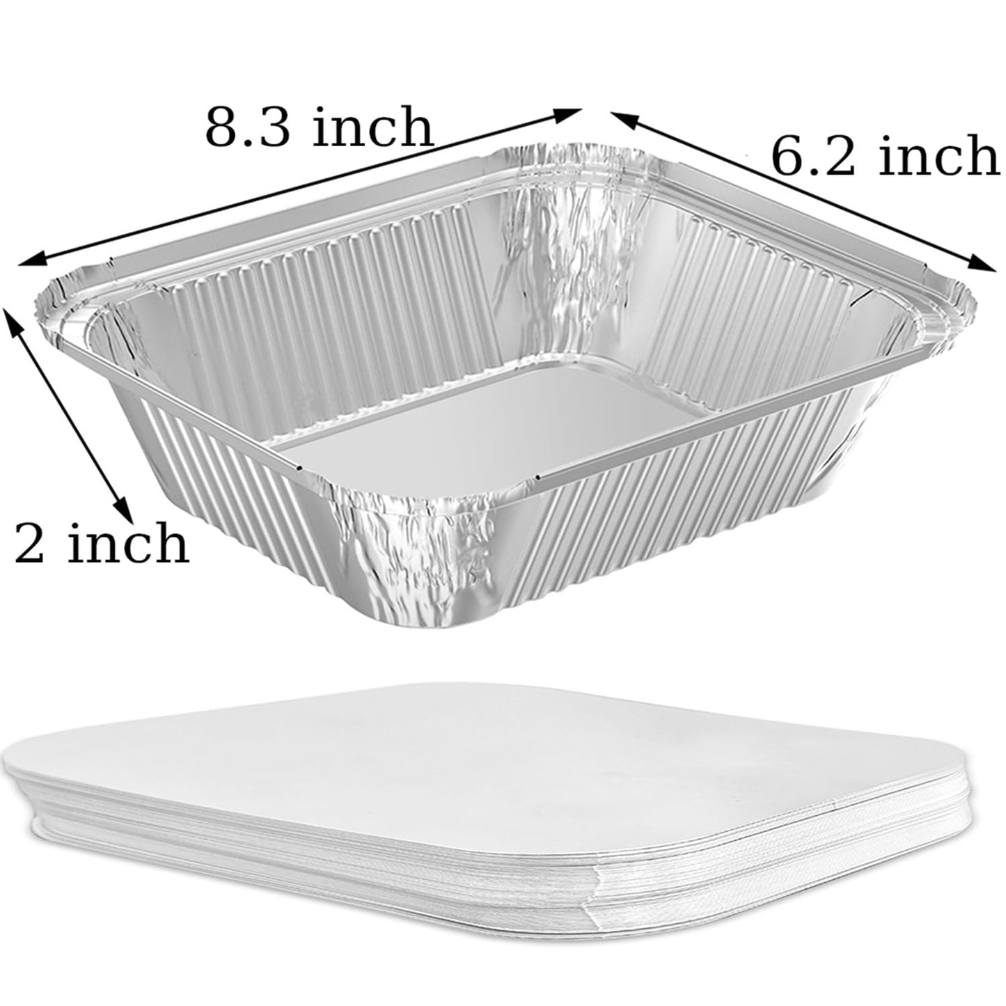 WANBAO 100 PACK 8.3"x6.2" Disposable Tin Foil Pans with Lids 2.25LB Aluminum Pans To Go Containers for Cooking, Baking, Catering Party Meal Prep, Take Out, Freeze