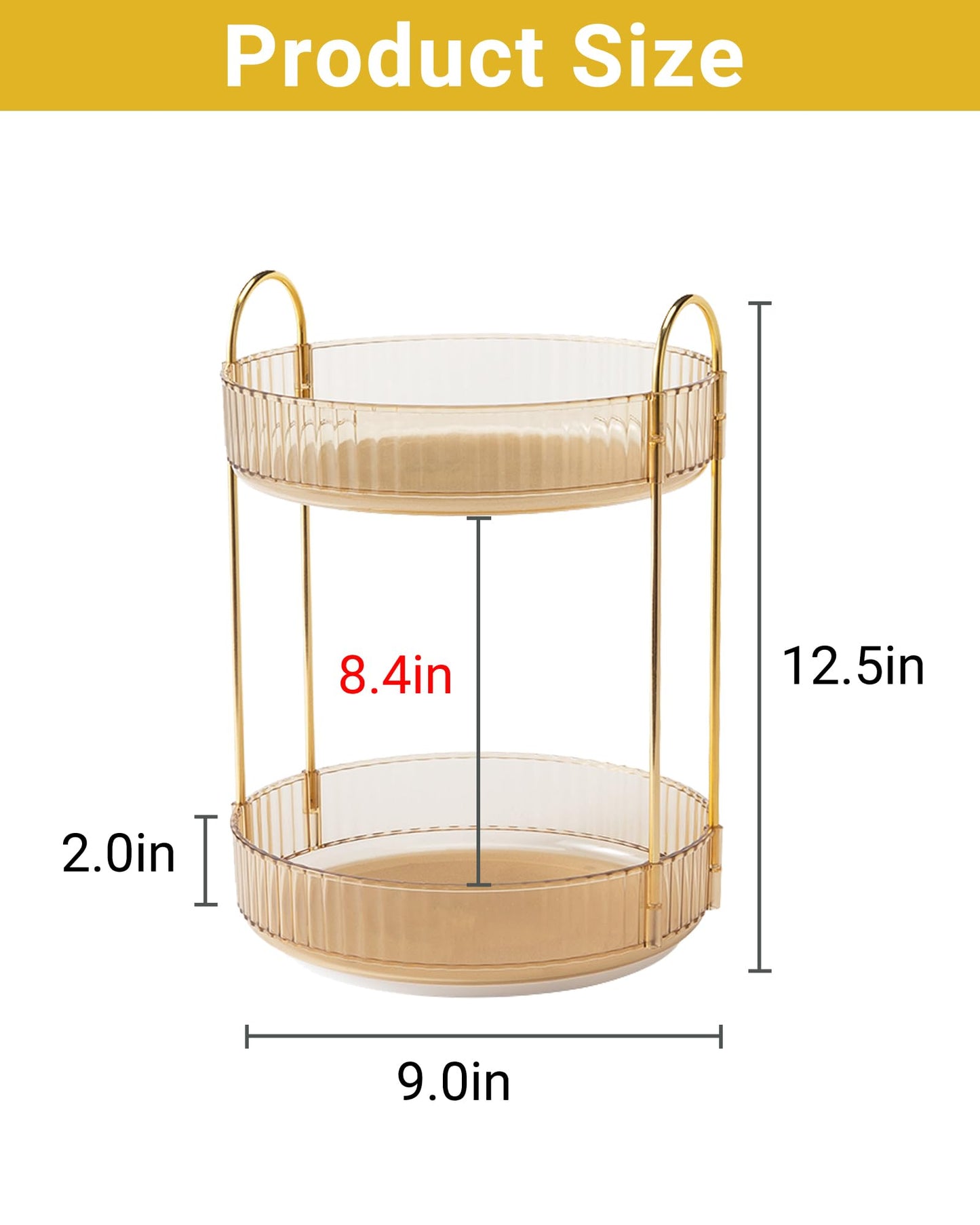 Asayuee 360 Rotating Gold Makeup Organizer,2 Tier Large Capacity Rotating Makeup Organizer,SkincarePerfume Organizer,Bathroom Cosmetics Storage Organizer Countertop (Gold-2 Tier)