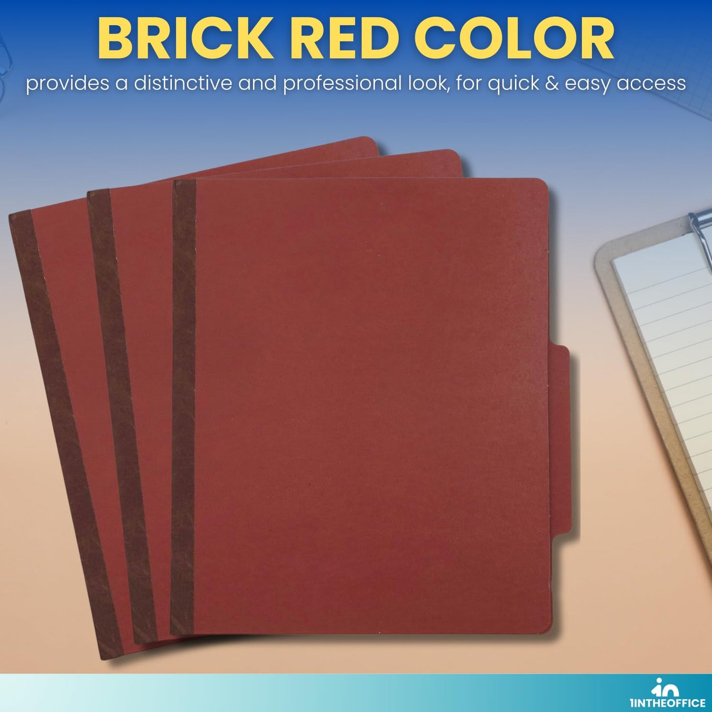 1InTheOffice Classification Folders 2 Dividers Letter Size, Brick Red Pressboard Classification Folders, Letter Size, 2.5 Extension, 20 Pack