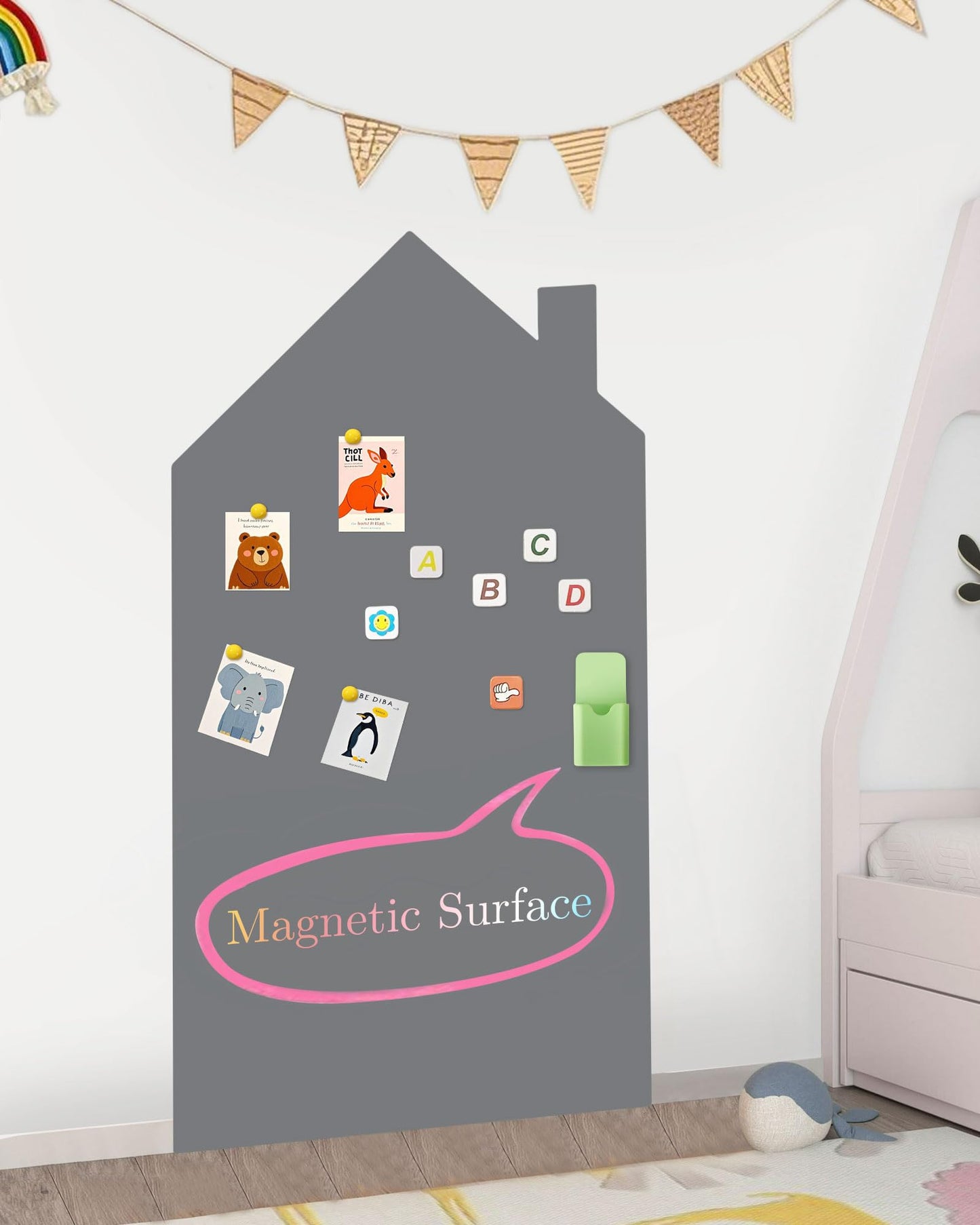 Magnetic Wall Decal for Kids, Magnetic Chalkboard Contact Paper for Wall, Playroom Essentials, Includes Dustless Chalks, Chalk Holder, Wipe Cloth, Stickers (Grey House, 34.6" x 58.3")