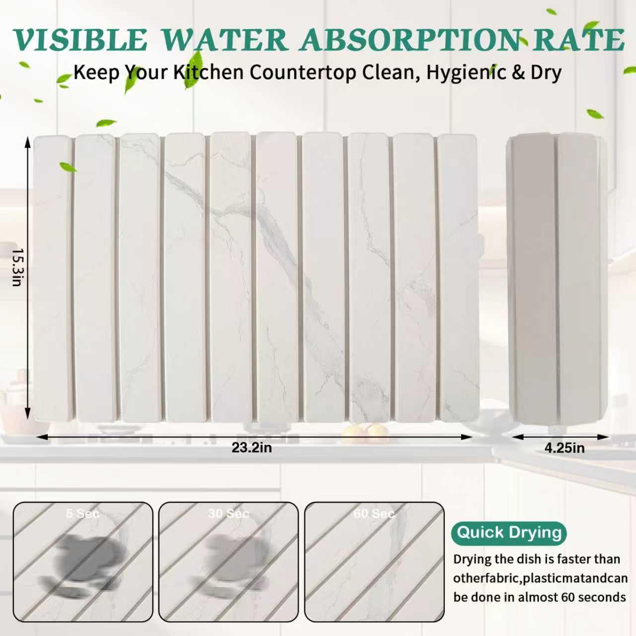 Stone Dish Drying Mat for Kitchen Counter, 24''×15'' Dishes Drying Matt Kitchen Counter, Absorbent Diatomaceous Earth Bath Quick Dry Mats for Tableware, Bottles and Cup(White Marble)