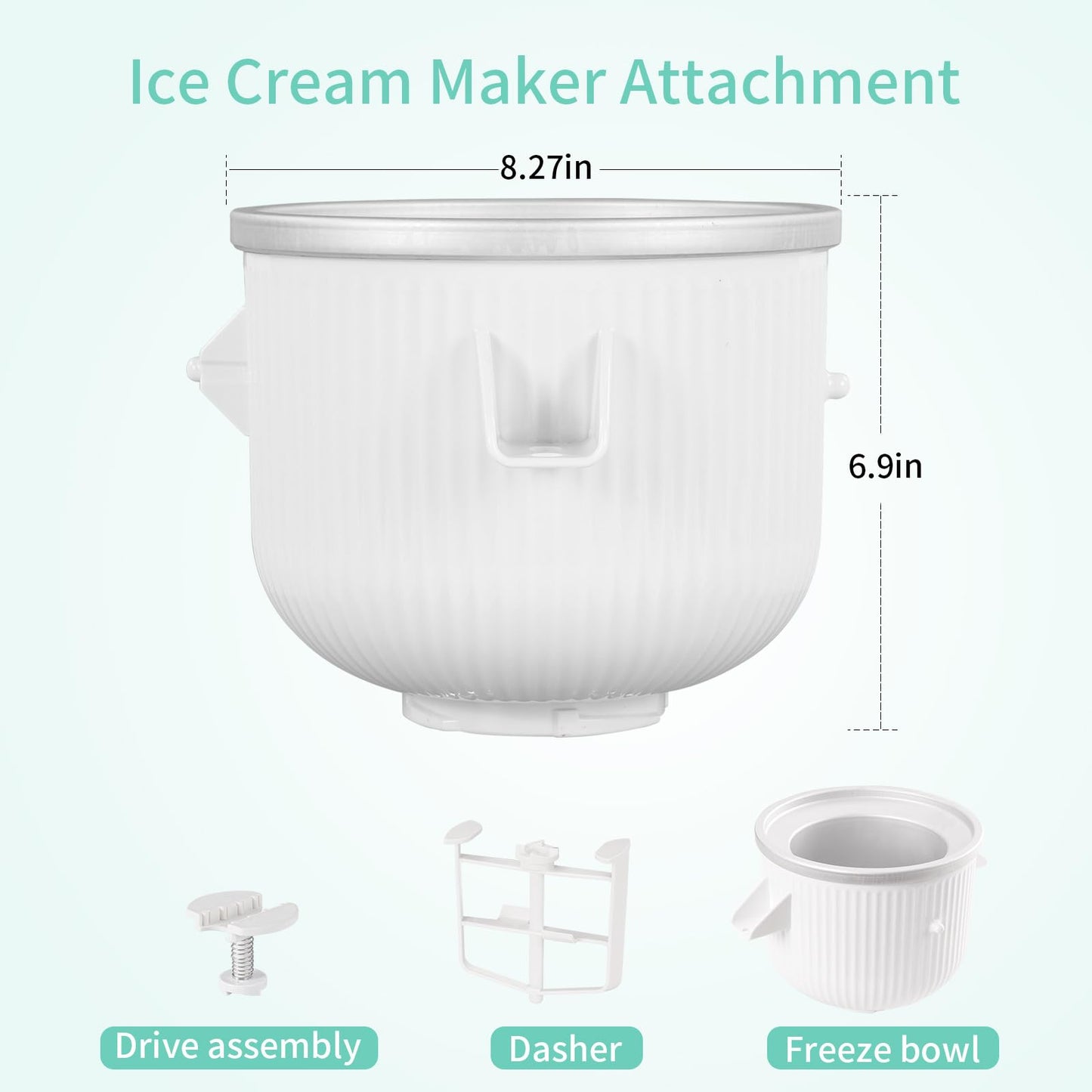 Ice Cream Attachment Compatible with KitchenAid 4.5/5/6/7QT Mixers,Makes 2 Quarts of Ice Cream,Compatible with KitchenAid Ice Cream Maker Attachment,Dishwasher safe(Not Fit 3.5QT Mixers)
