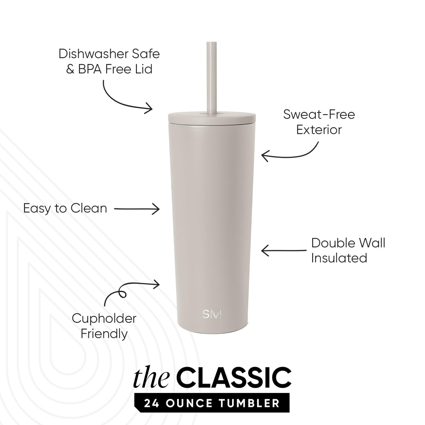 Simple Modern Classic Tumbler with Straw Lid | Insulated Iced Coffee Cup Reusable Stainless Steel Water Bottle Travel Mug | Gifts for Women Men Her Him | 24oz | Almond Birch