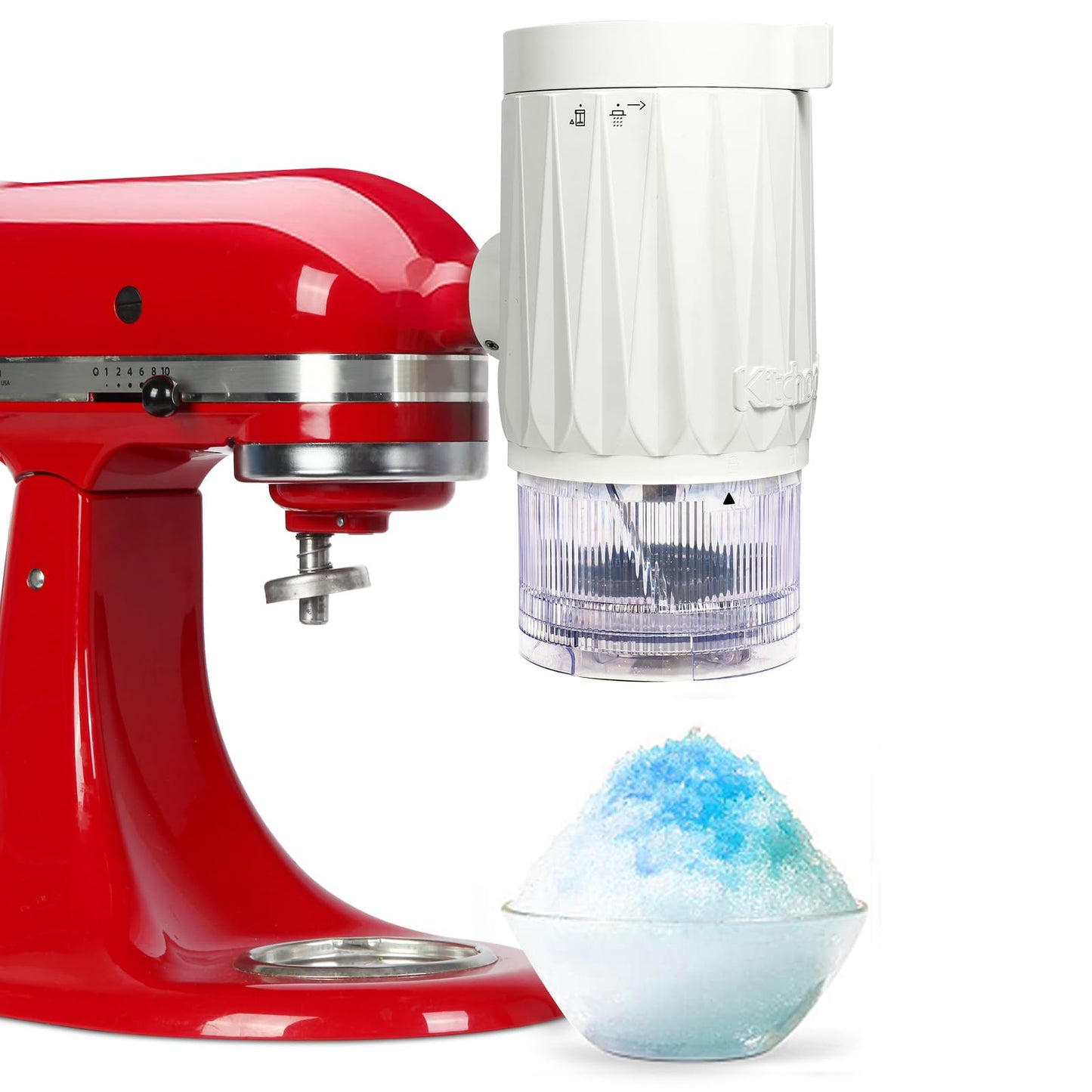 Shave Ice Attachment for Kitchenaid Stand Mixers, Shaved Ice and Snow Cone Attachment for Kitchenaid with 10 Ice Molds White