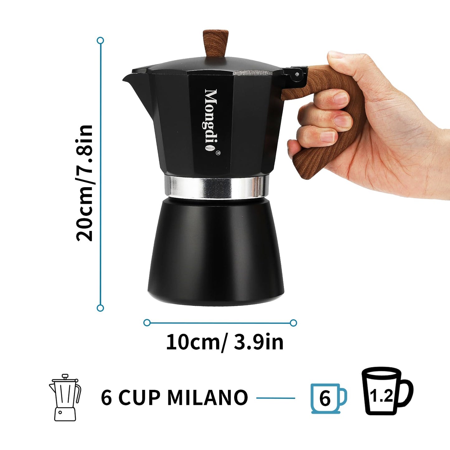 Mongdio Stovetop Espresso Maker Moka Pot, Cuban Coffee Maker Stove top coffee maker Moka Italian Espresso Greca Coffee Maker Brewer Percolator, 6 Espresso Cups, 10 oz - Black
