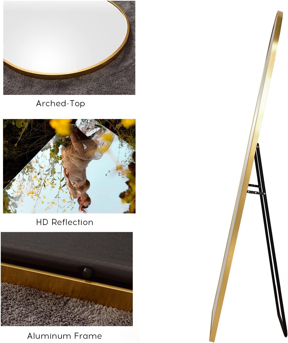 AyeWish Arched Mirror - Full Length, Standing or Wall Mounted, 58"18", Aluminum Frame - Gold