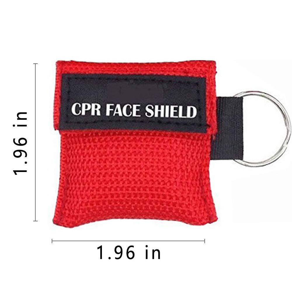 100pcs CPR Face Shield Mask Keychain Keyring Emergency Kit CPR Face Shields for First Aid or CPR Training (Red-100)