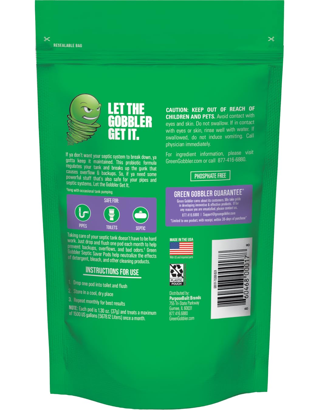 Green Gobbler Septic Tank Treatment Packets, 12 Month Supply - Powerful Natural Bacterial & Enzymes to Prevent Costly Septic Issues, Back-Ups, Foul Odor