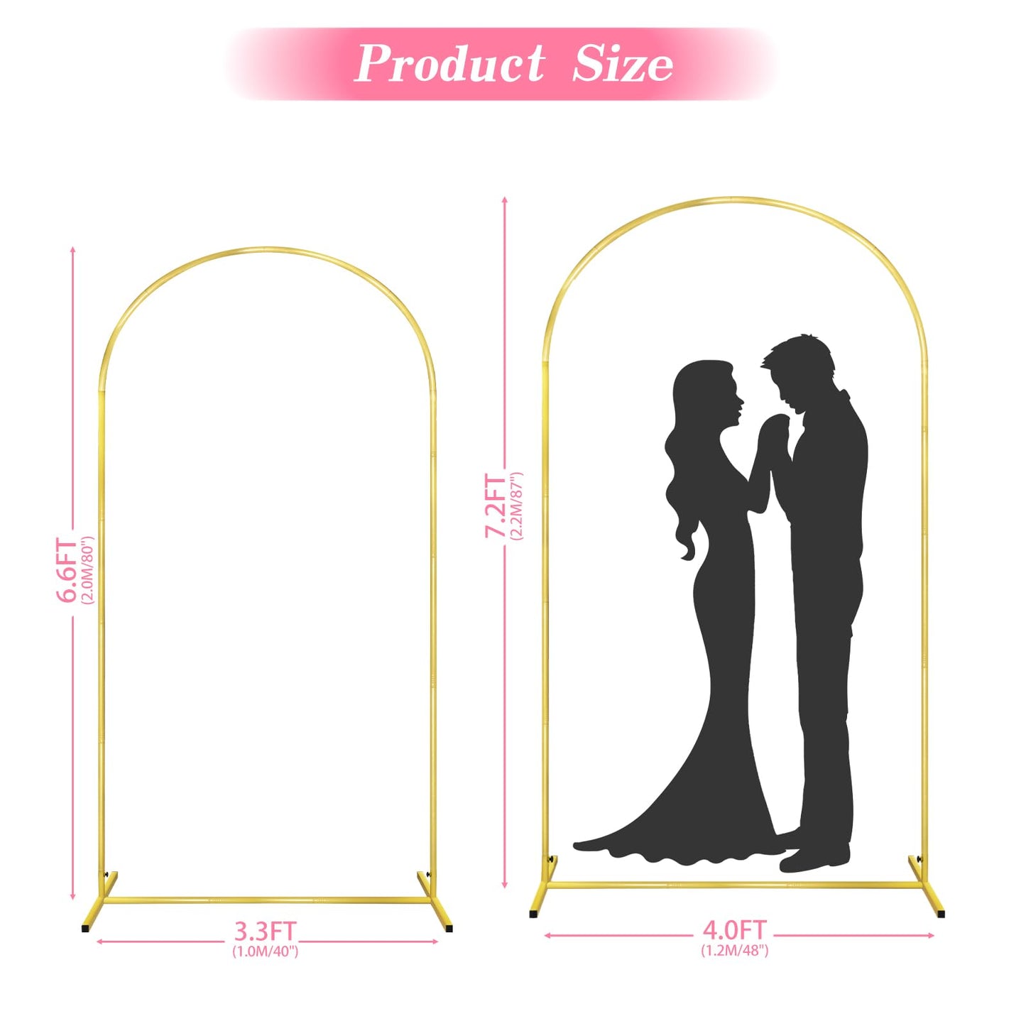 7.2FT, 6.6FT Set of 2 Wedding Arch Backdrop Stand, Gold Metal Balloon Arch Stand Stable Frame for Wedding Baby Shower Birthday Garden Arch Party Background Decoration, Gold