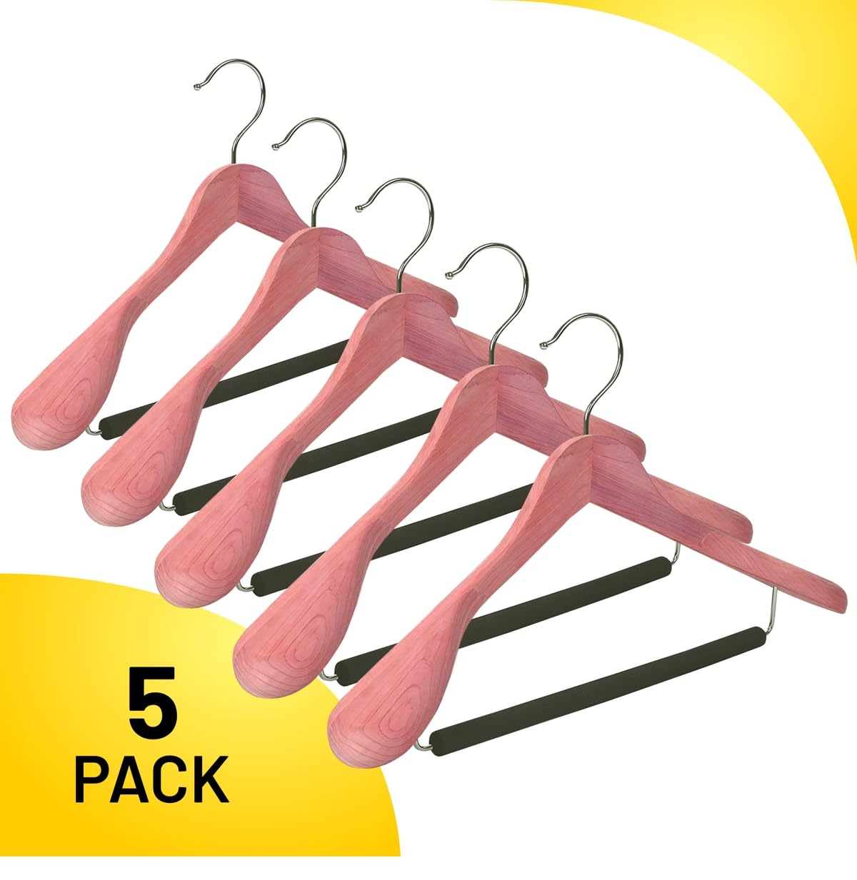HARDW Cedar Hangers for Closet - 5 Pack Extra Wide Wooden Hangers for Suits, Coat, Dress, Jacket, Clothes Storage - Non Slip Foam Padded Pant Bar with 360° Swivel Hook, Aromatic American Cedar Wood