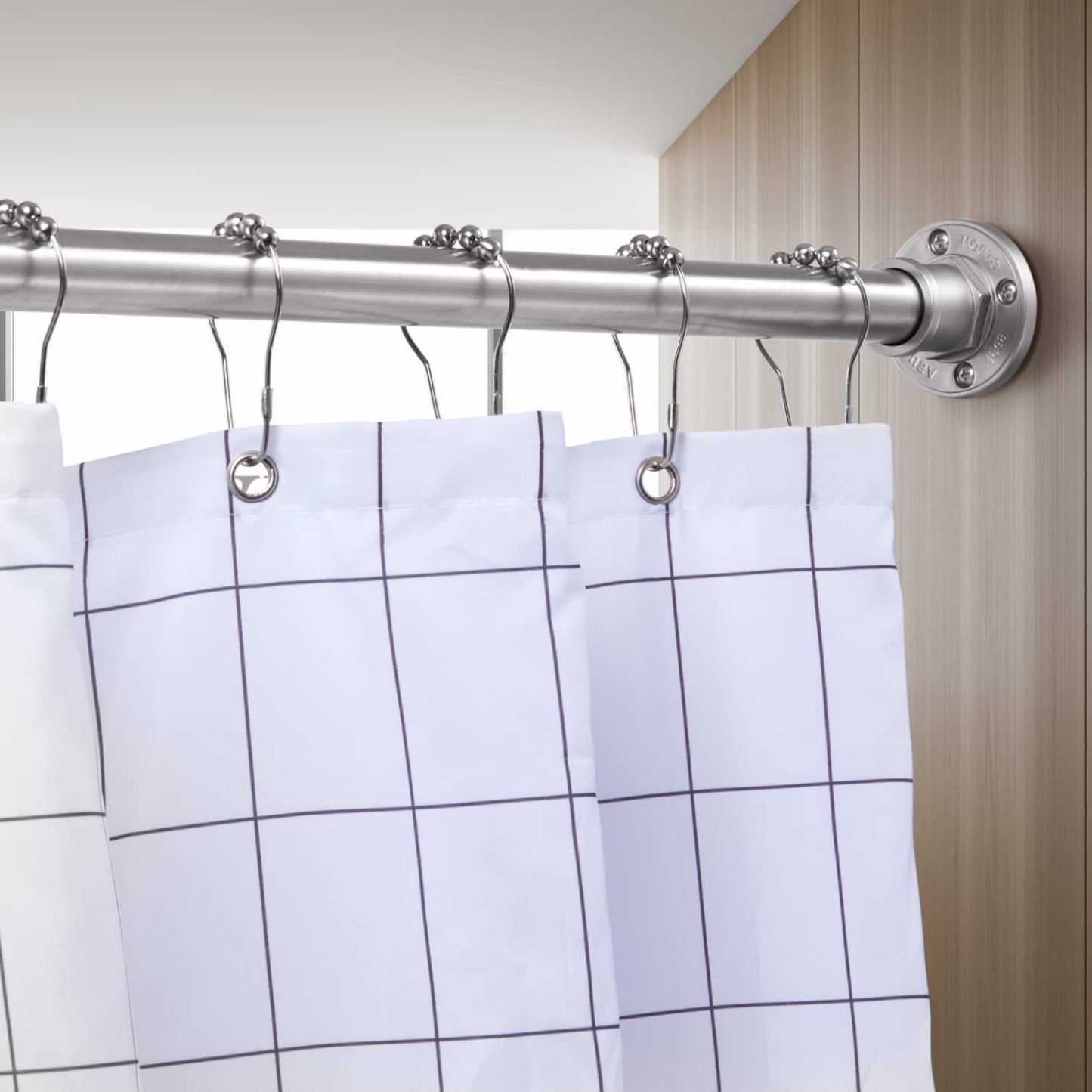 BRIOFOX Industrial Shower Curtain Rod - 2-in-1 Design Tension Curtain Rod - Never Rust Non-Slip 43 to 72 Inch 304 Stainless Steel, Brushed Nickel Window Curtain Rod