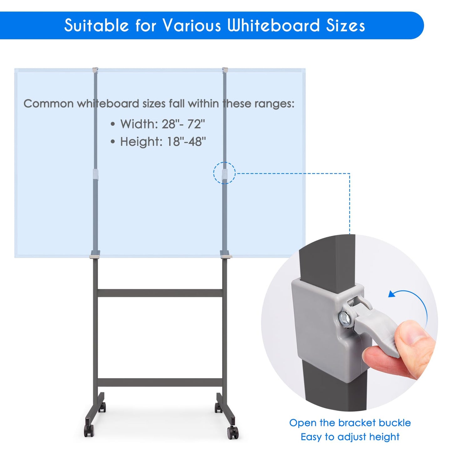 Maxtek Mobile Whiteboard Stand with Wheels, Height Adjustable No Drill Needed Dry Erase Board Easel Stand for Classroom, Office, Home & School, Whiteboard Stand Only（Black）